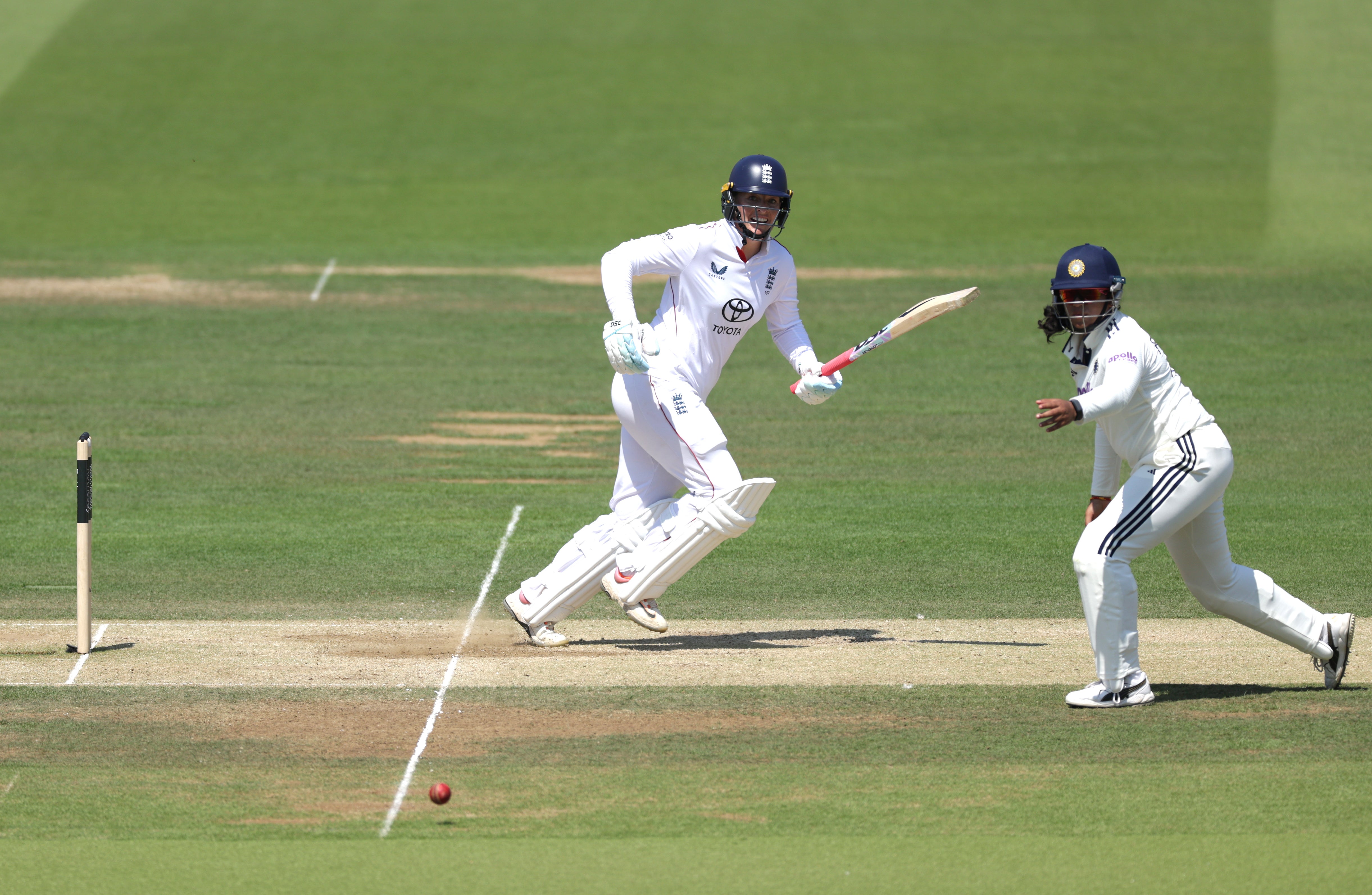 England’s Sophie Ecclestone completes her half century against India at Lord’s (Steven Paston/PA). (PA Wire)