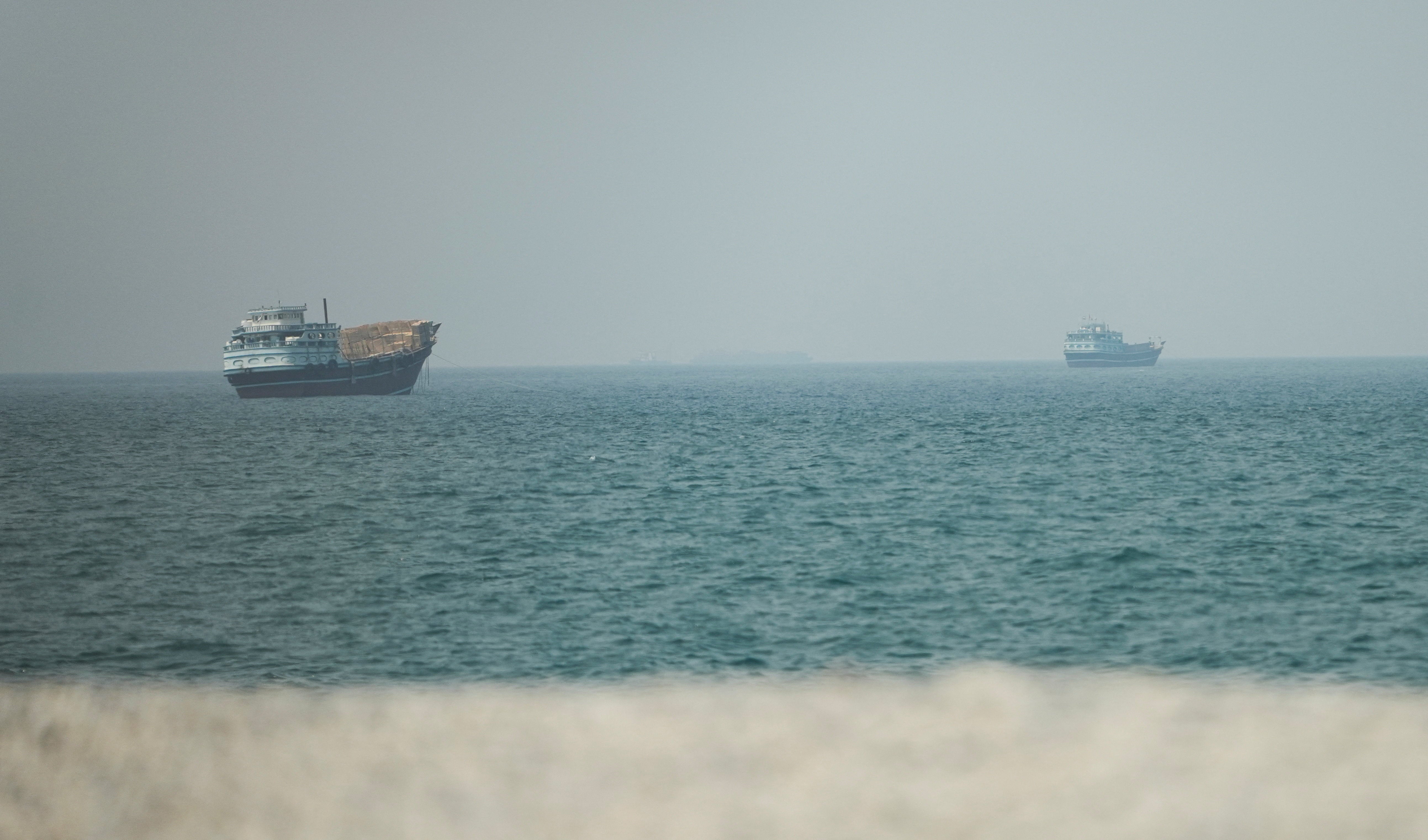 Vessels at the Strait of Hormuz, as seen from Musandam,Oman, July 13, 2026.