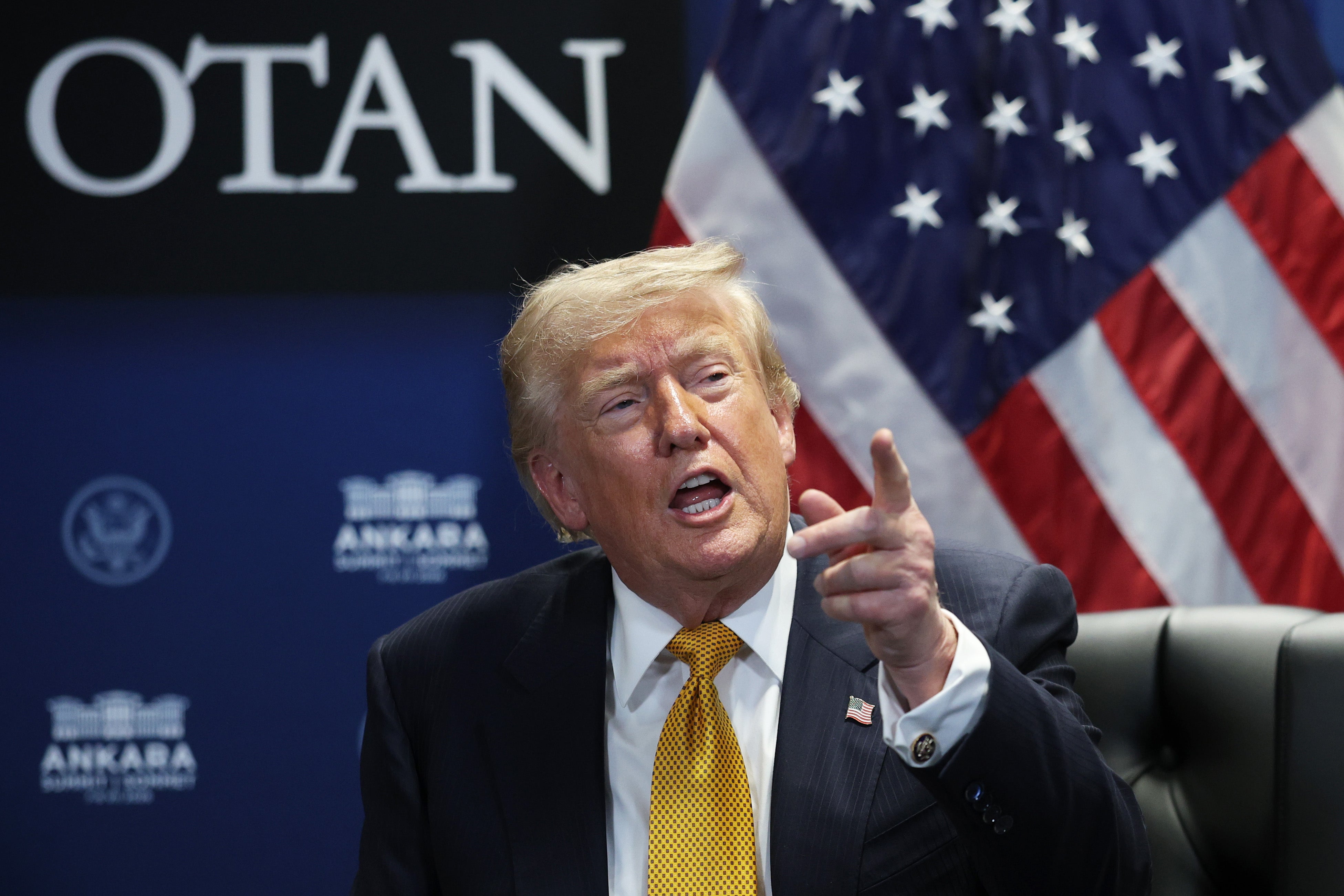 Trump speaking at the Nato summit in Ankara (Getty)