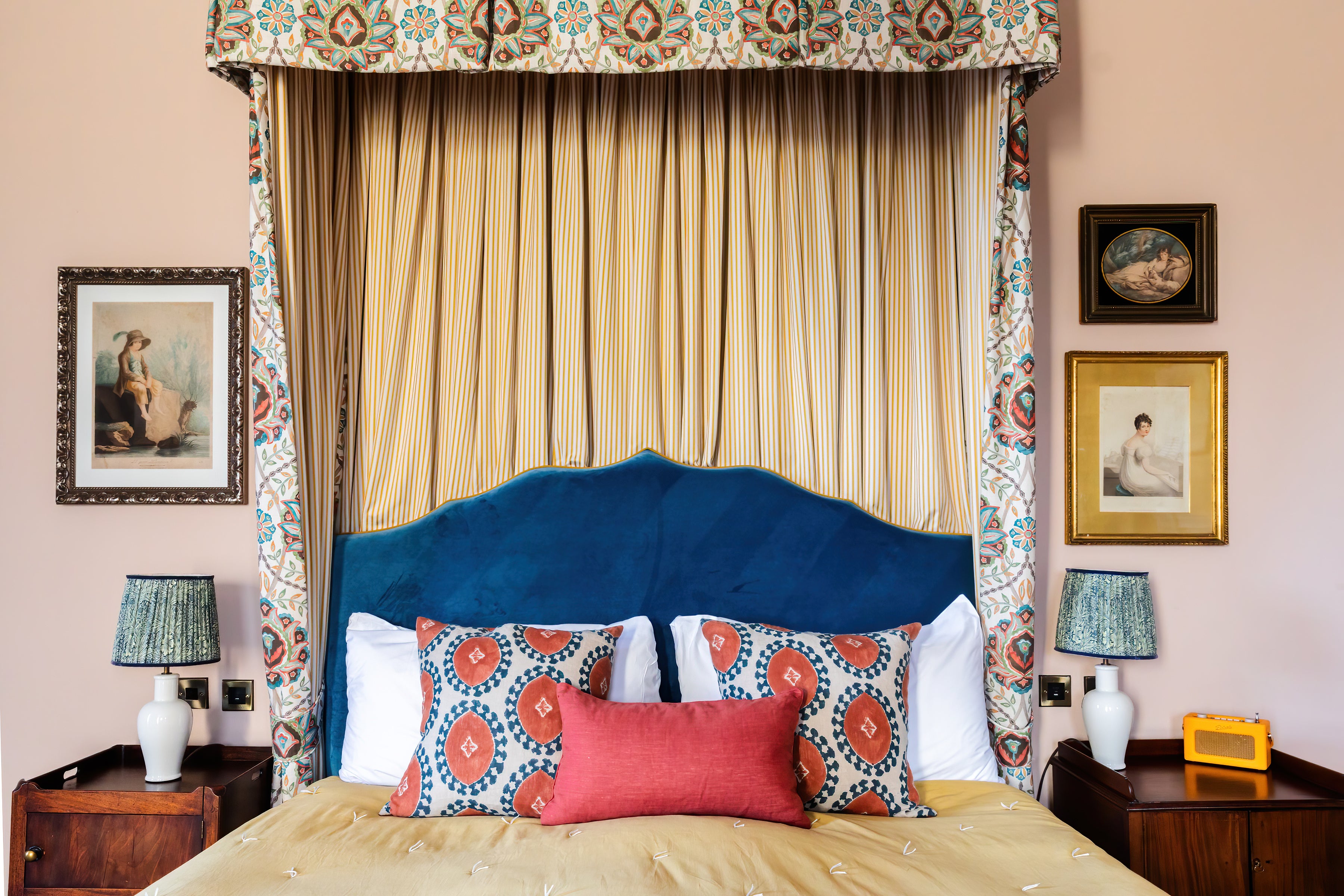 Bedrooms at Cromlix hotel combine bold patterns with vintage furniture