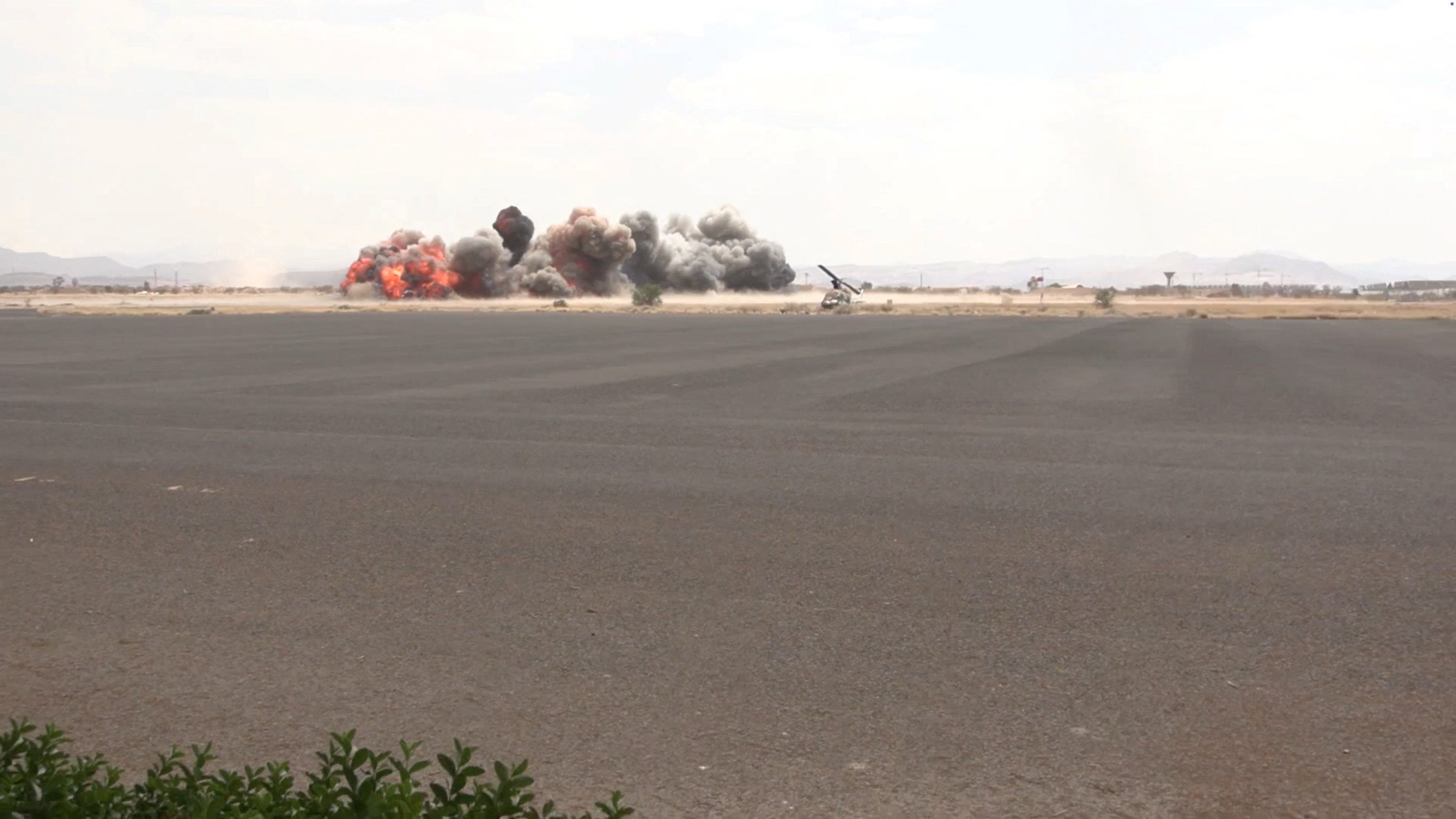 Smoke rises following an airstrike at Sanaa International Airport, in Sanaa, Yemen (Reuters)