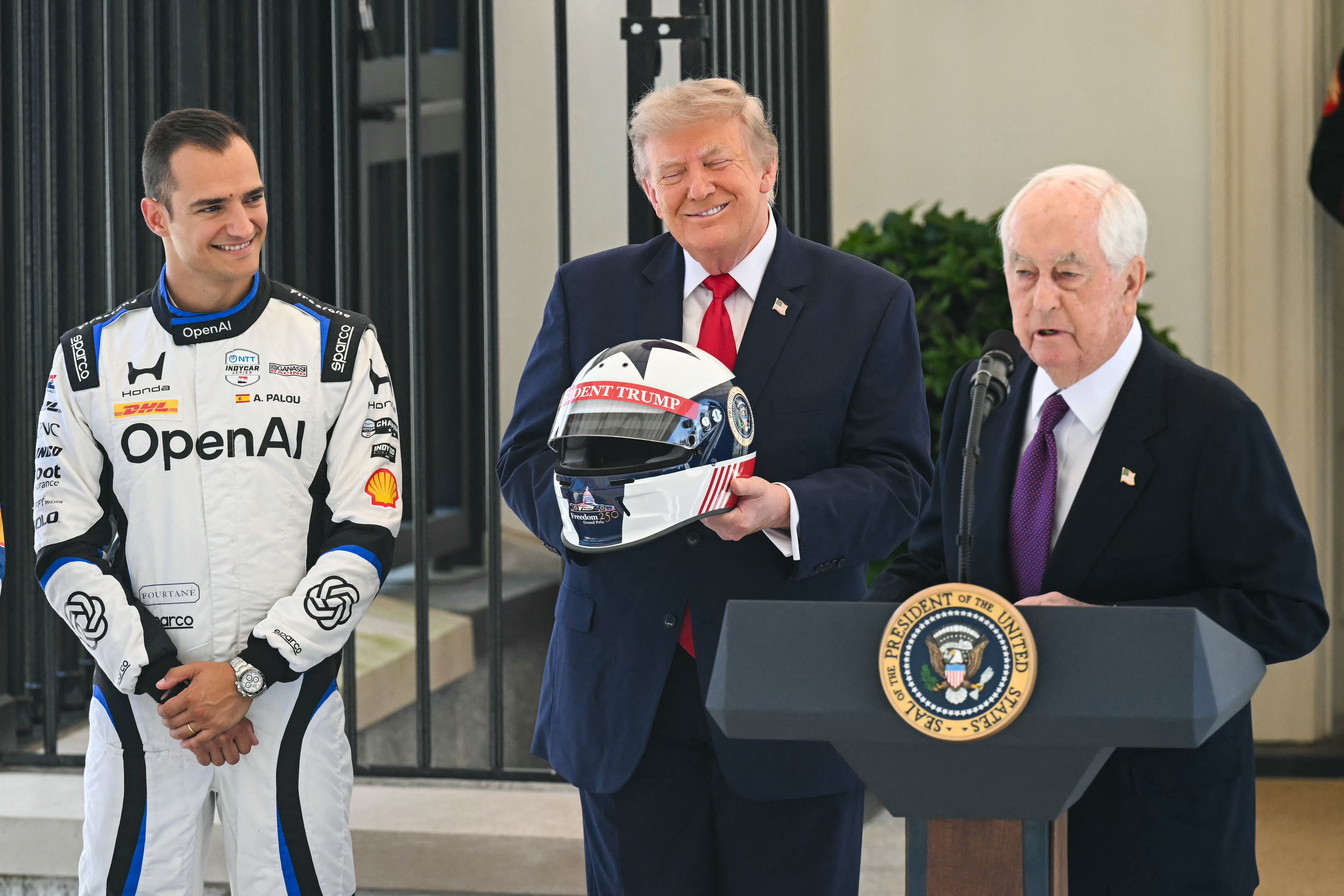 US President Donald Trump during a Freedom 250 Grand Prix Showcase outside the White House in Washington (AFP/Getty)