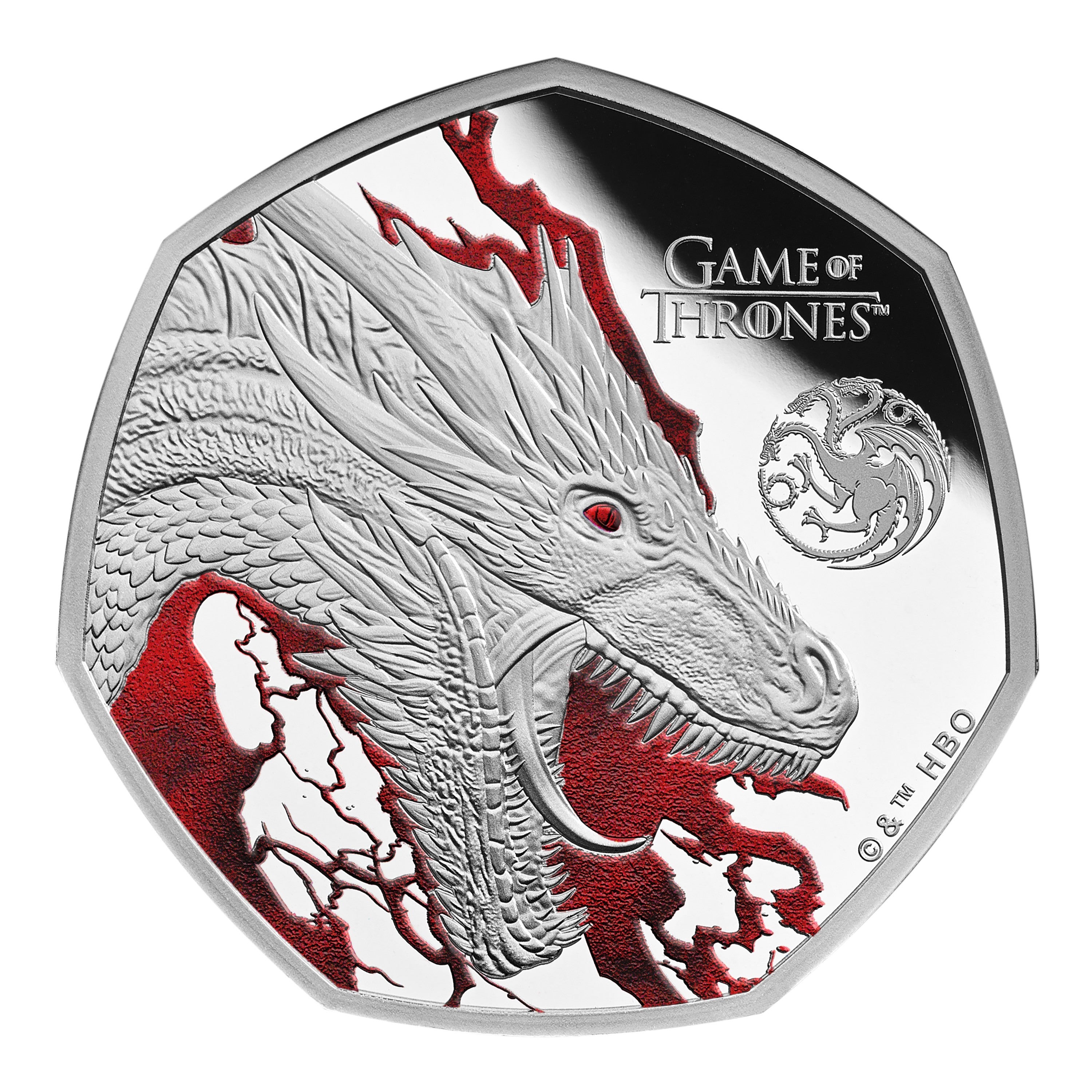 One of two commemorative 50p coin celebrating 15 years of Game of Thrones