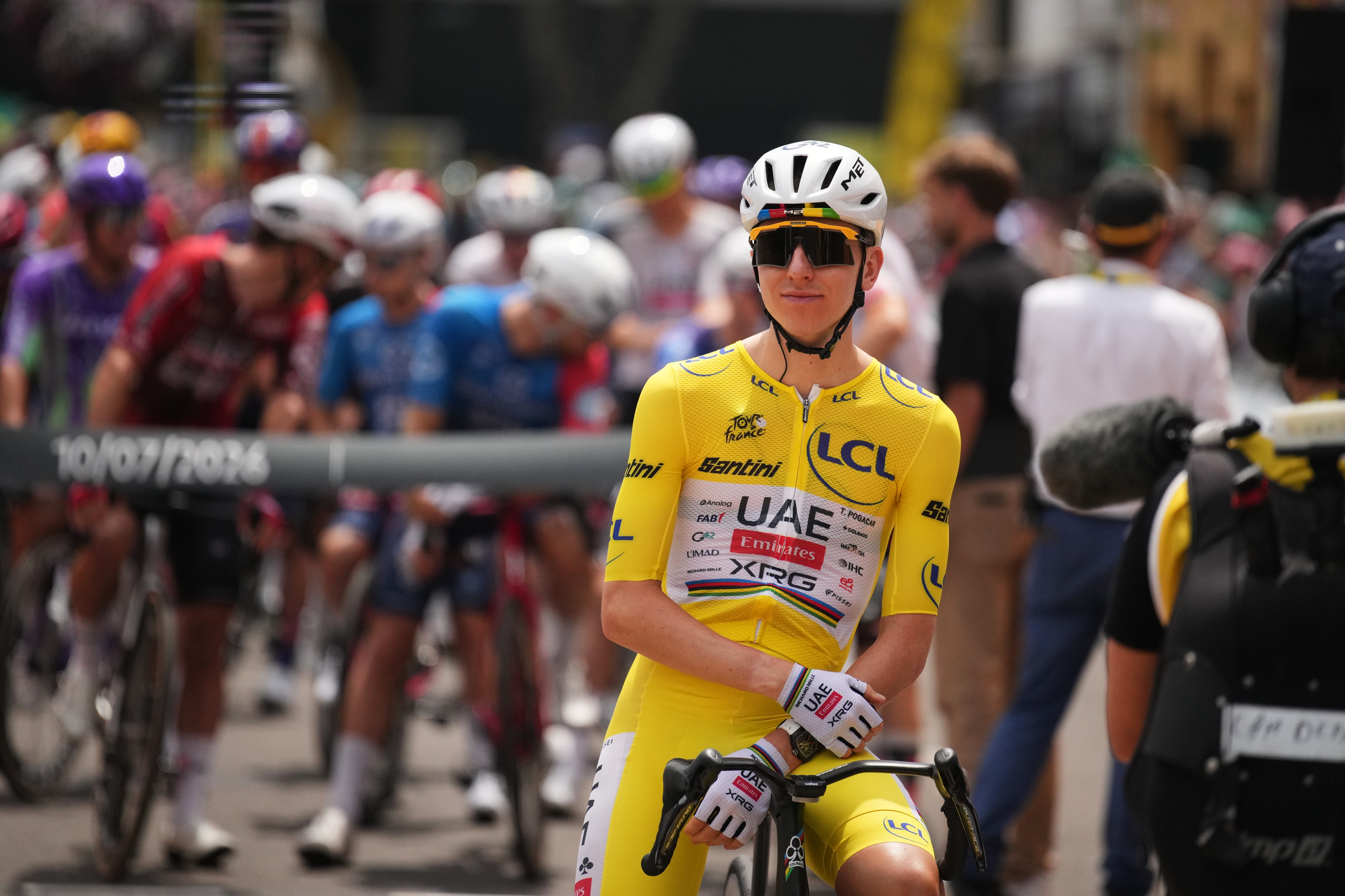 Slovenia’s Tadej Pogacar will be bidding to retain the overall leader’s yellow jersey (Mosa’ab Elshamy/AP)