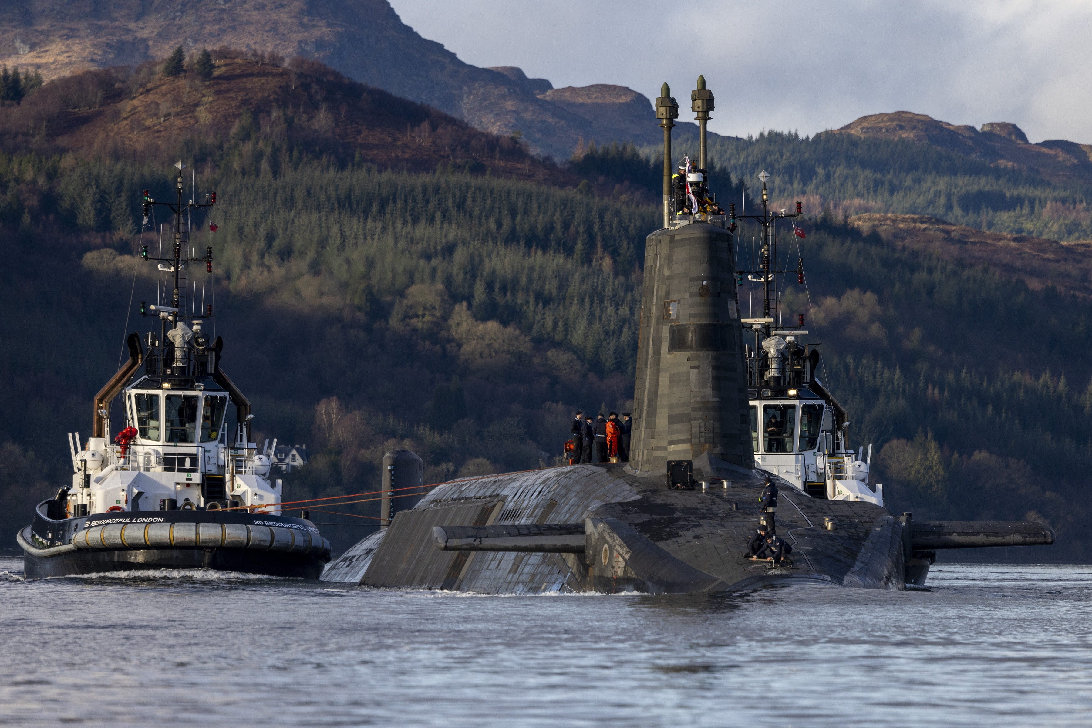 Vanguard-class HMS ‘Vengeance’ in Gare Loch, after departing HM Naval Base Clyde in Faslane (PA)