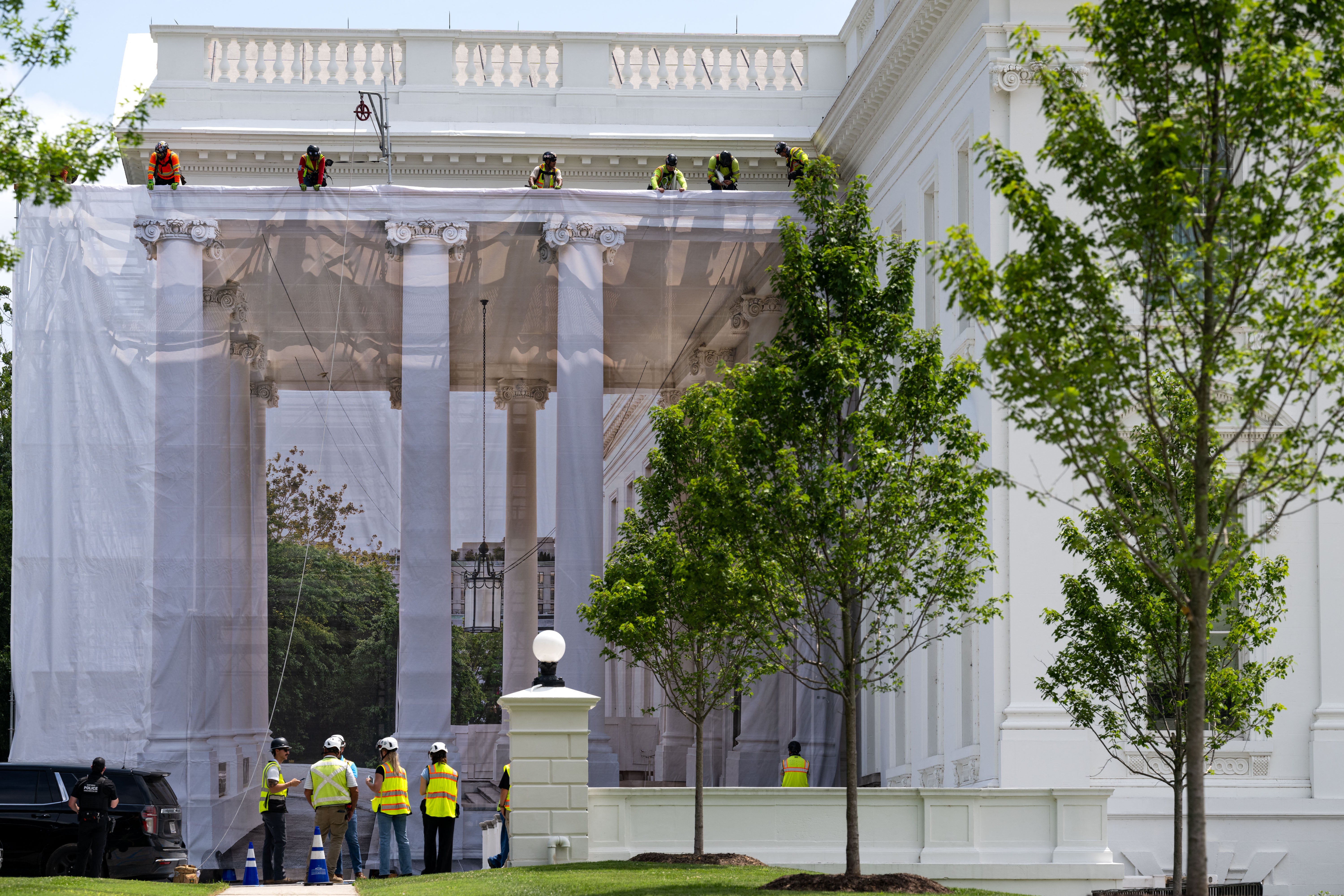 The administration has yet to disclose the cost of the president’s latest renovation project but ‘security enhancements’ are being made to the building’s doors