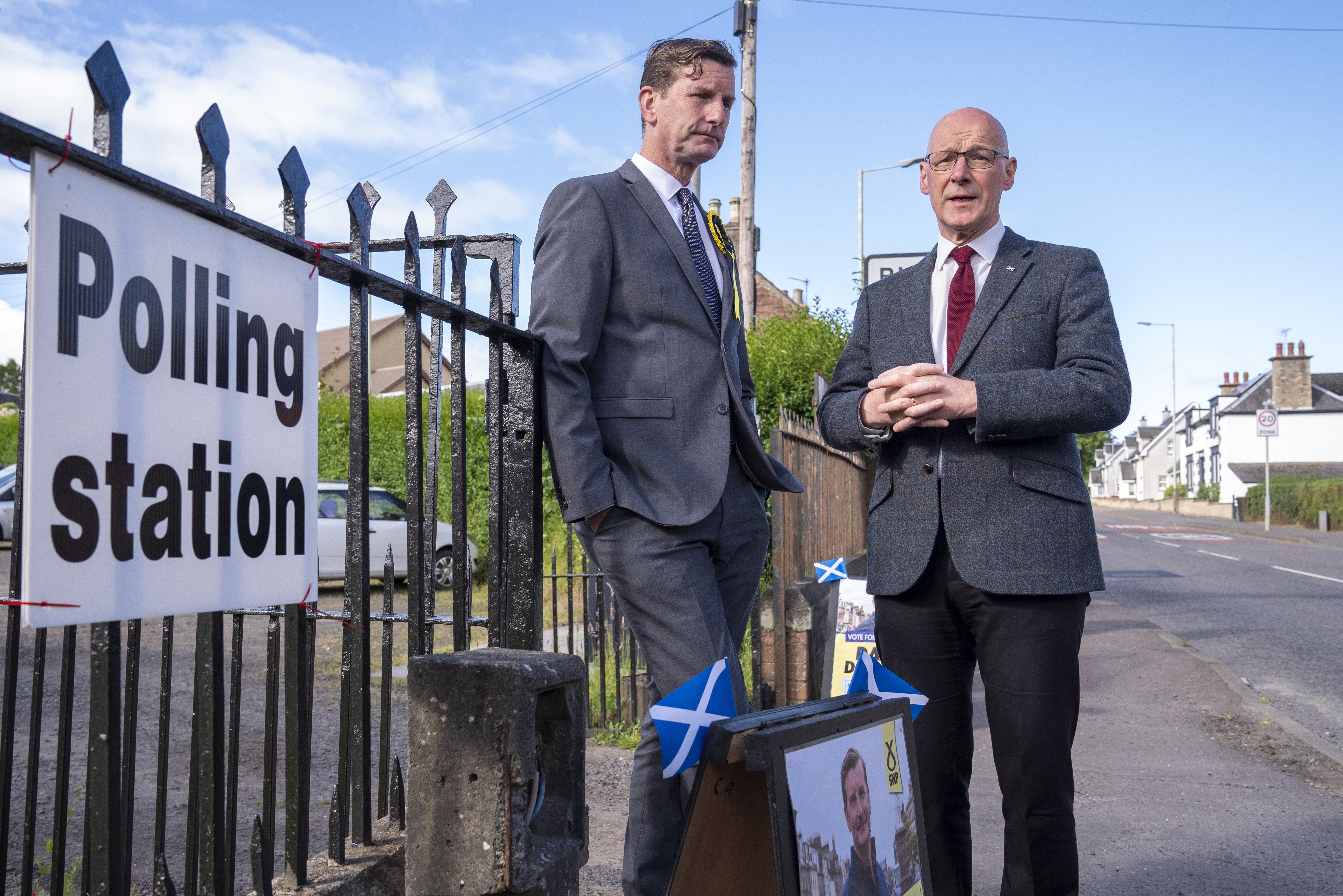 SNP Westminster leader Dave Doogan (left) seen here with John Swinney, accused the Scottish Secretary of ‘banal point scoring’ on the issue of whisky tariffs. (Jane Barlow/PA)