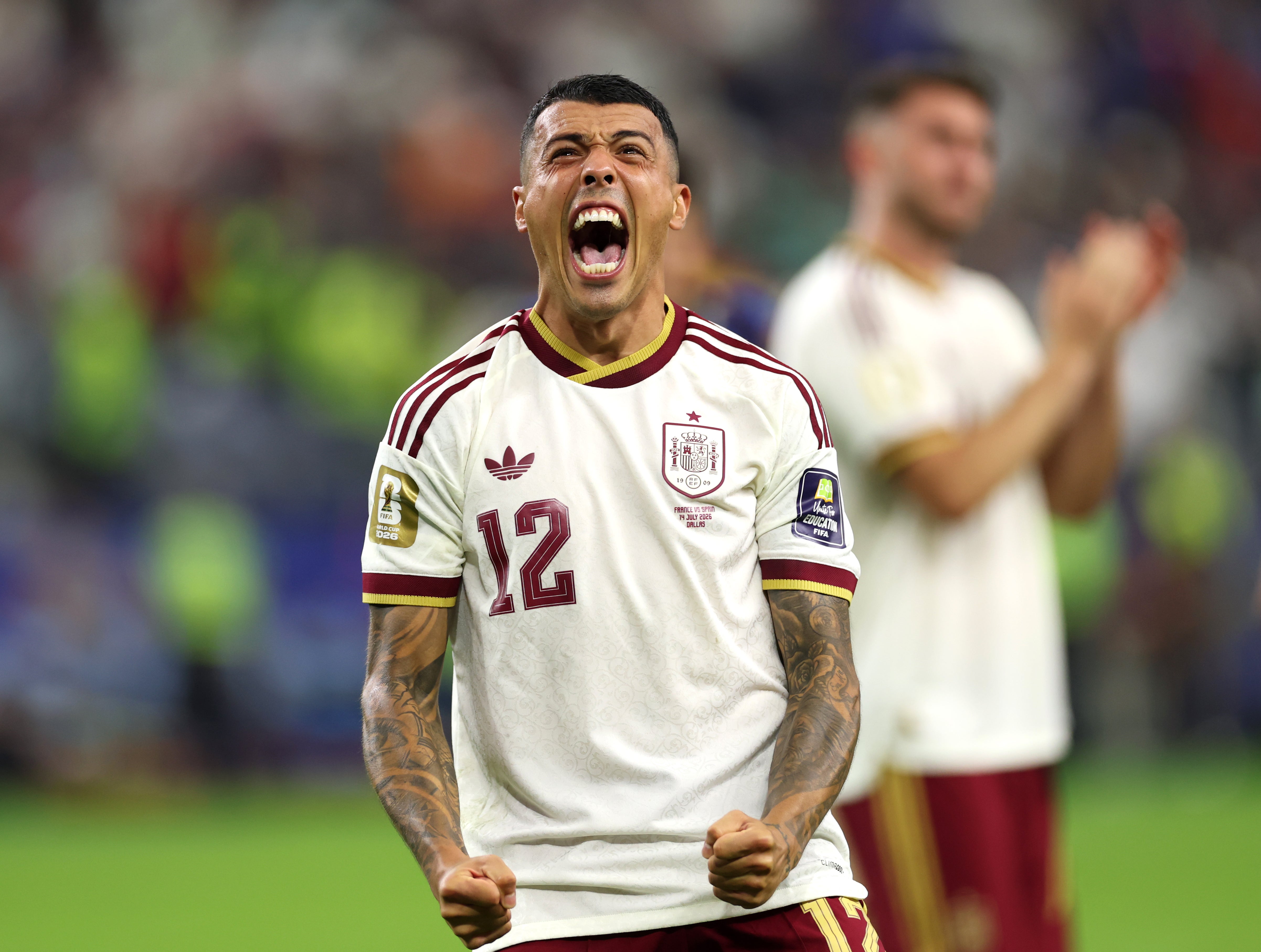 Pedro Porro of Spain celebrates after the win