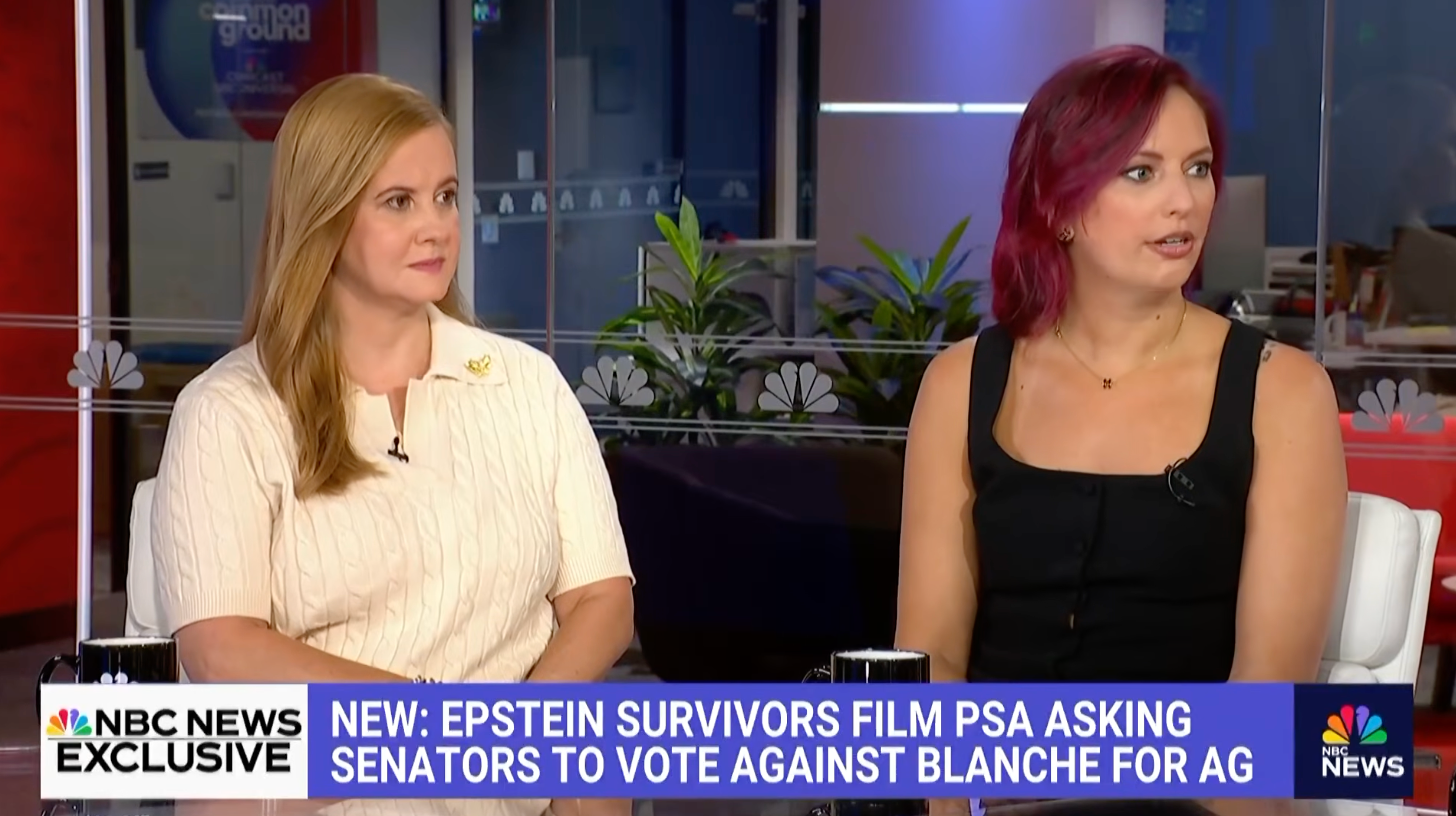 Jeffrey Epstein survivors Liz Stein and Joanna Harrison tell NBC anchor Hallie Jackson why they oppose Blanche's ascent
