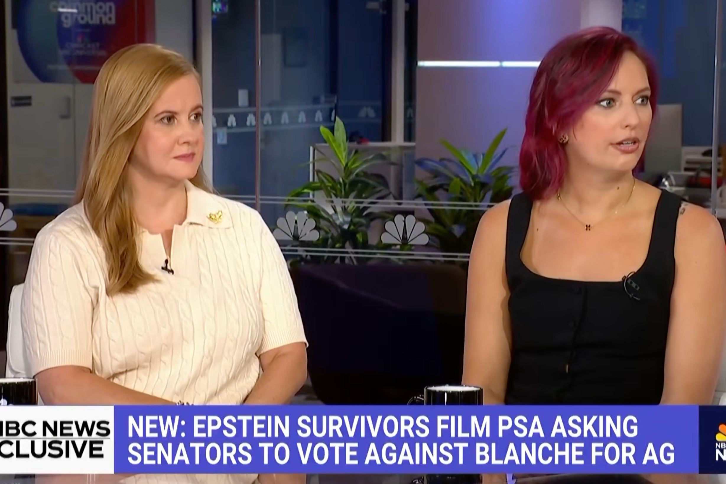 Jeffrey Epstein survivors Liz Stein and Joanna Harrison tell NBC anchor Hallie Jackson why they oppose Blanche's ascent (NBC News)