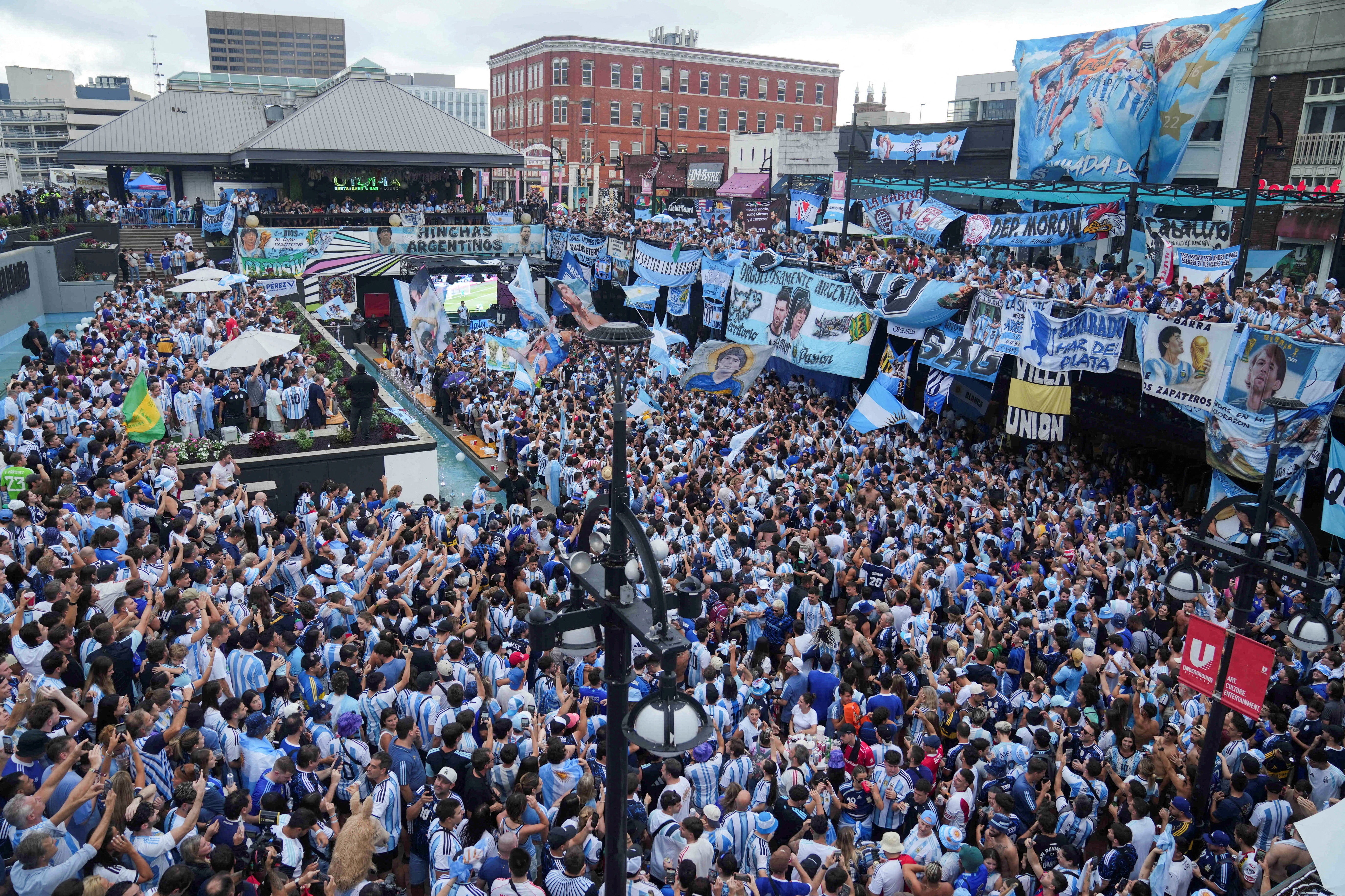Argentina fans gather at Underground Atlanta on Tuesday (Reuters)