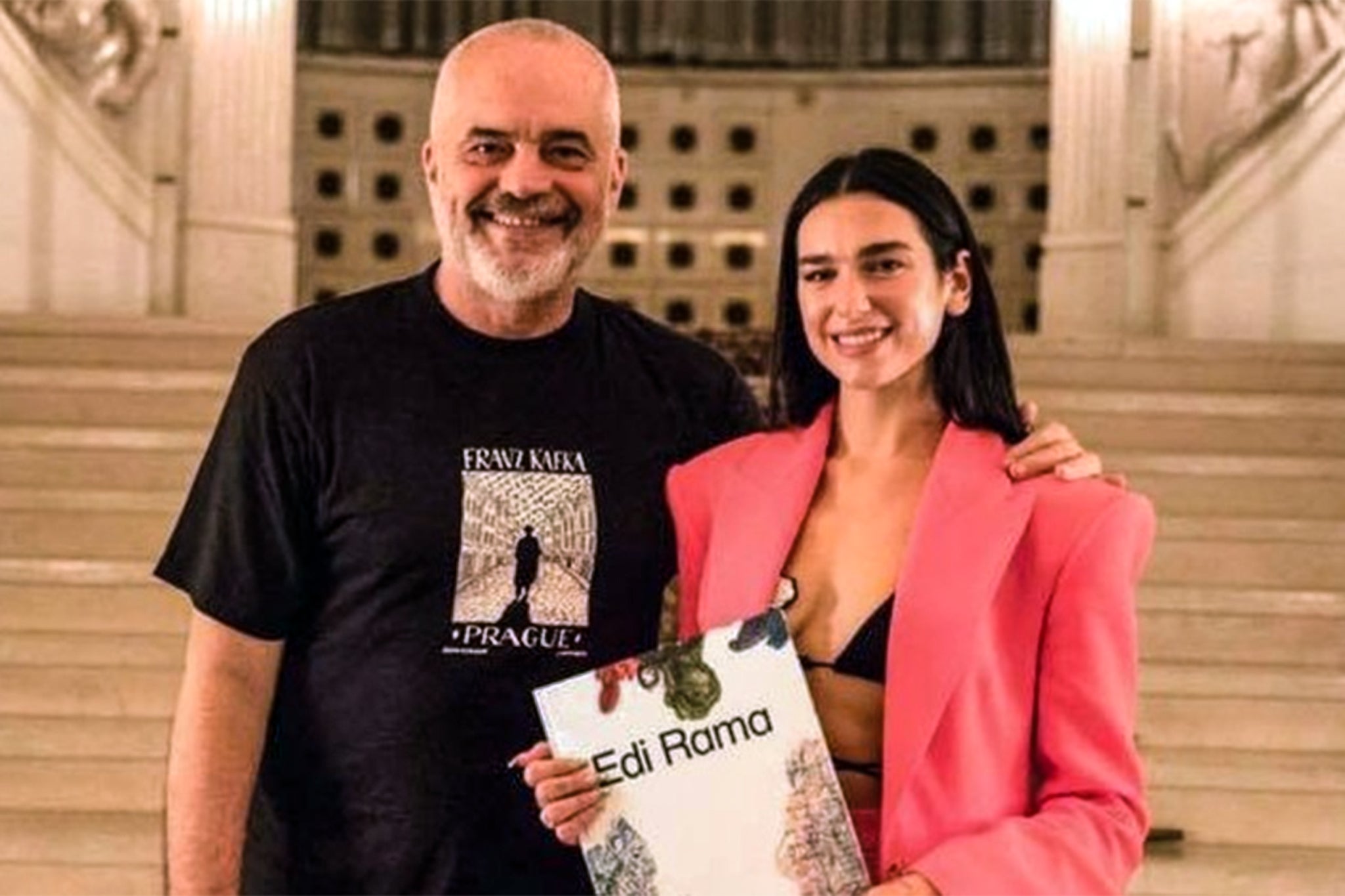 Dua Lipa poses with Edi Rama in Tirana, Albania, in 2021 (Facebook)