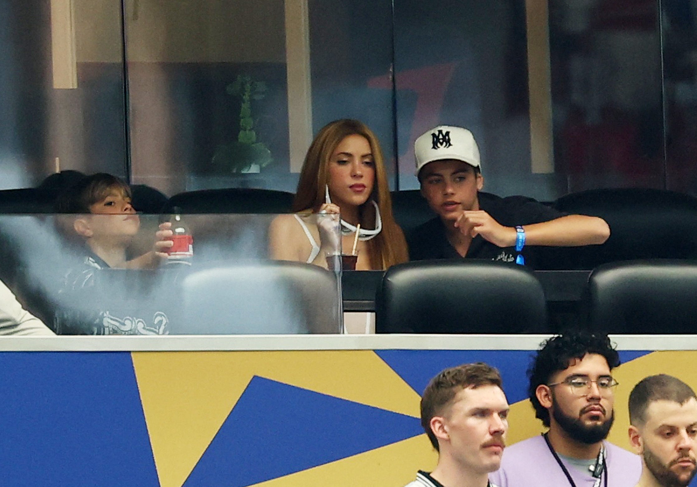 Singer Shakira and her sons Sasha and Milan in the stand during Argentina v Austria (Reuters)