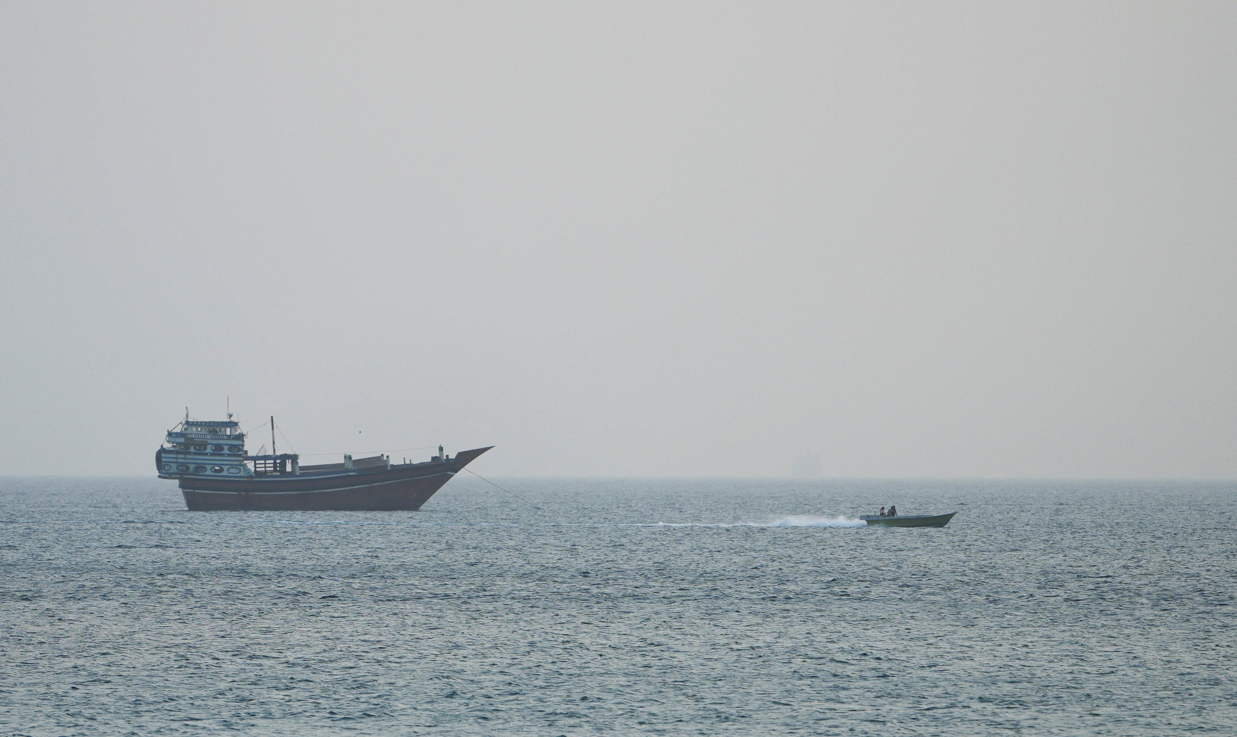A vessel at the Strait of Hormuz, as seen from Musandam, Oman, July 15