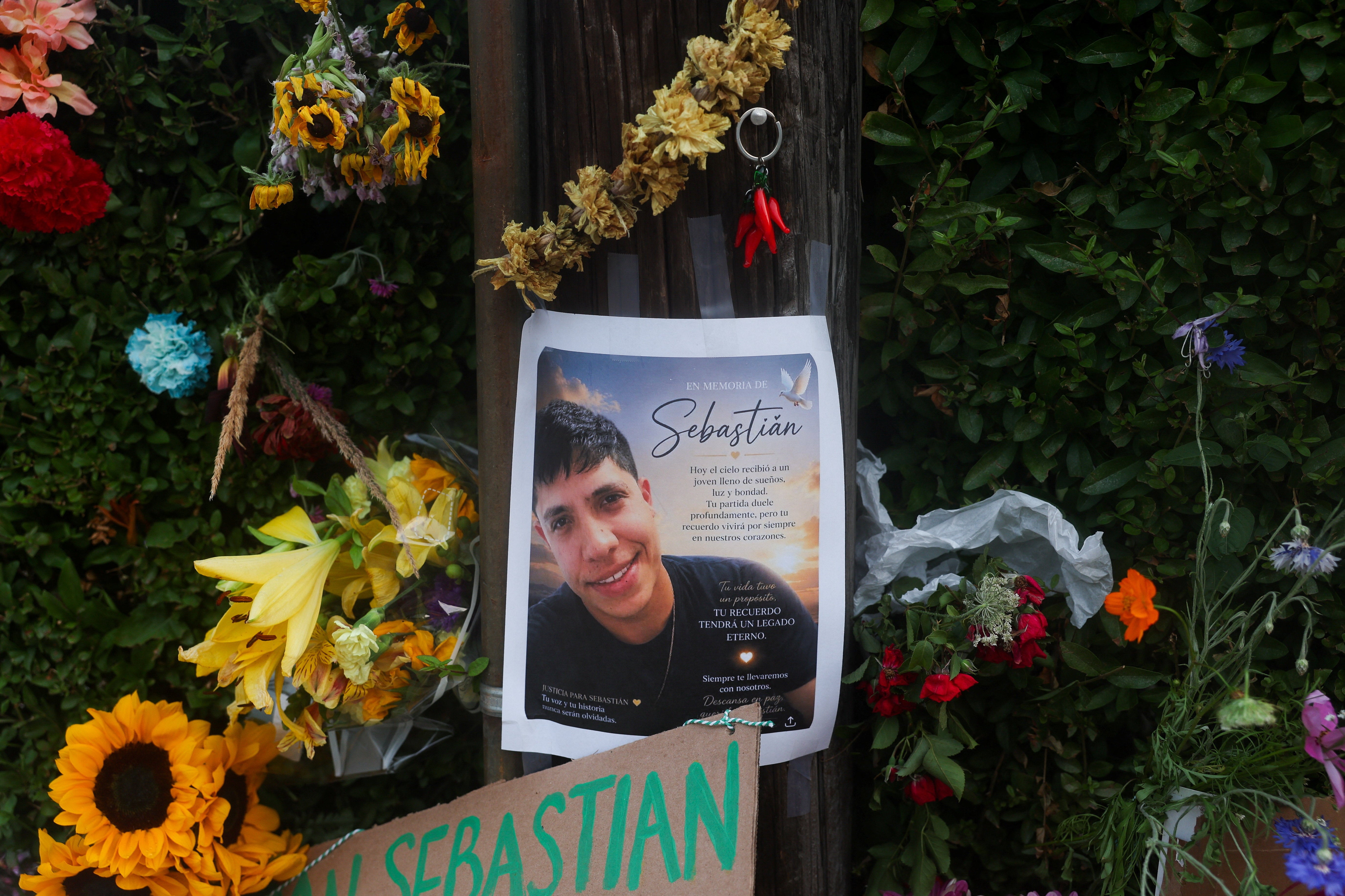 A memorial to Joan Sebastian Guerrero in Biddeford, Maine, after he was shot dead by ICE agents Monday. Officials said they were pausing traffic stops by ICE in the aftermath of two shootings, but President Donald Trump is now calling for them to resume