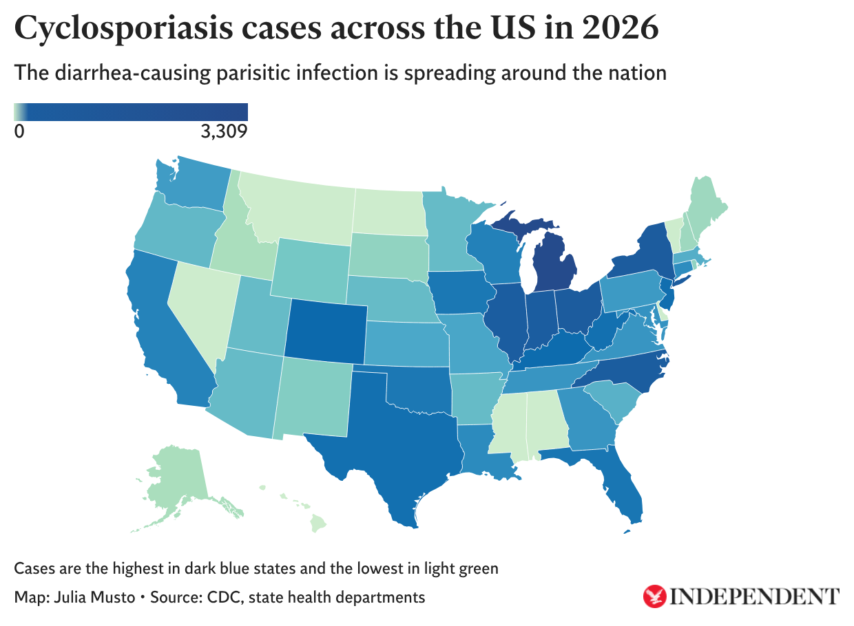 Mapped: Cases of diarrheaâ€™ cyclosporiasis are soaring
