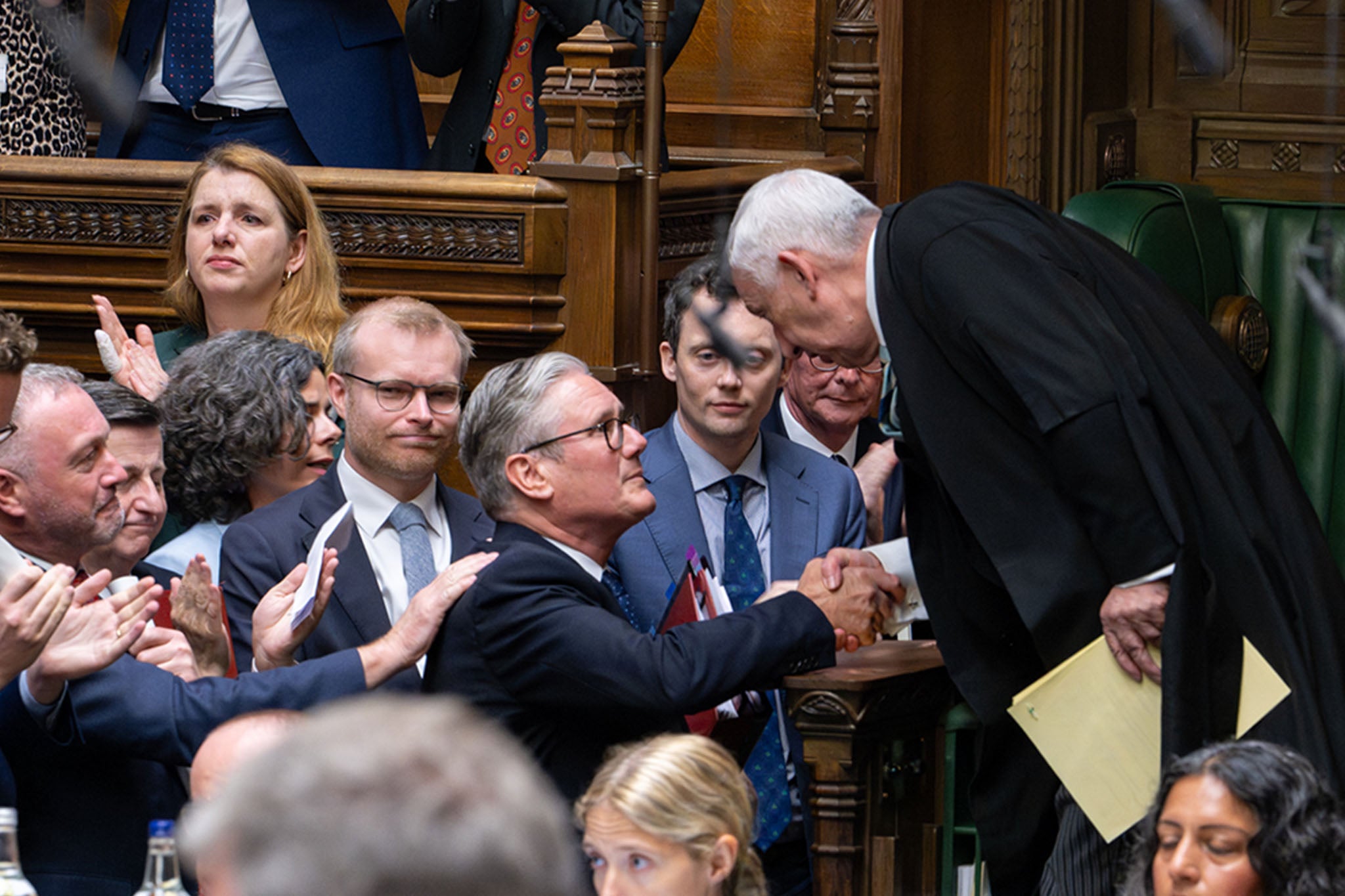The prime minister looked visibly emotional as he shook hands with Sir Lindsay Hoyle before leaving the chamber (House of Commons)