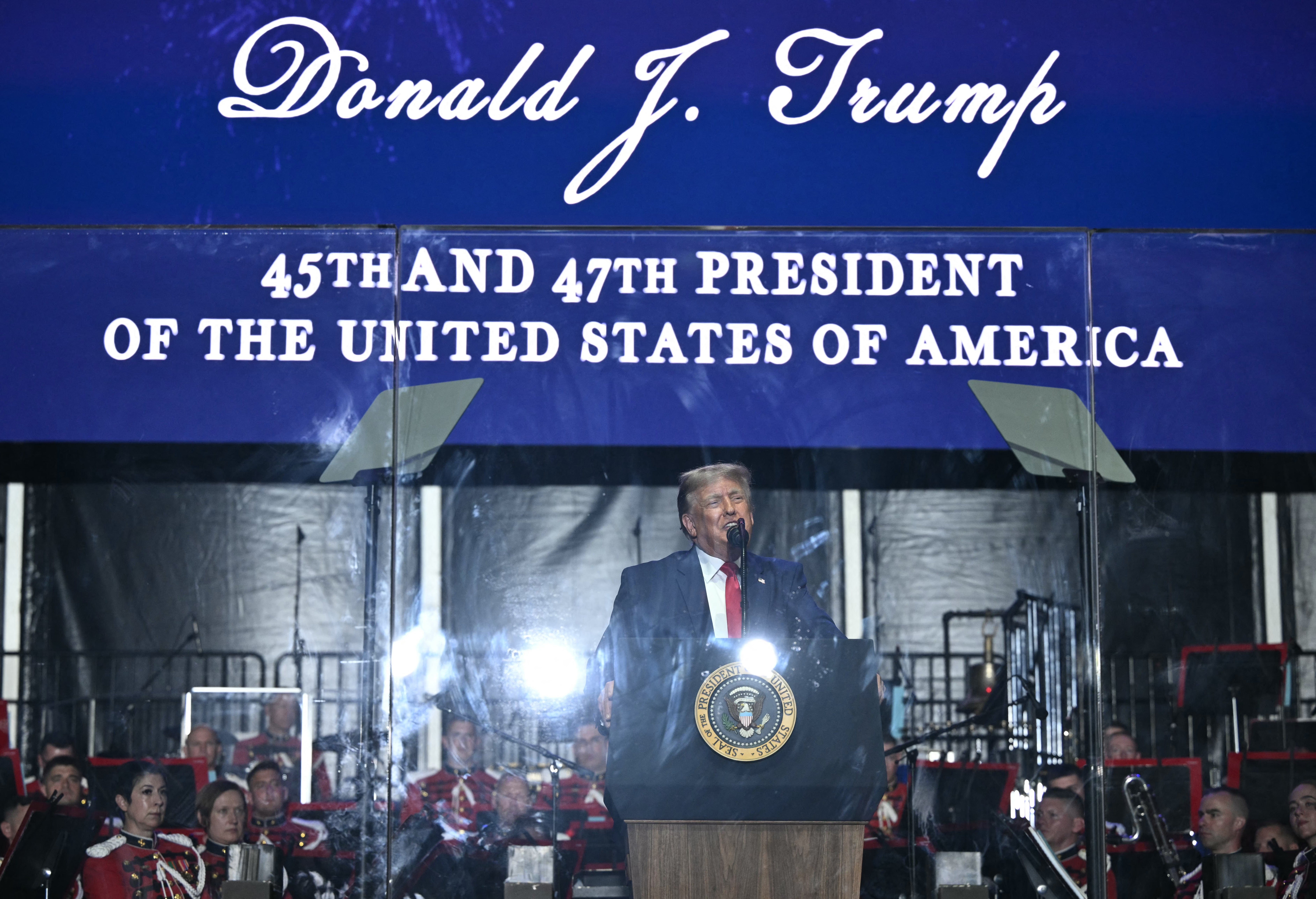 Among the security precautions that the Secret Service has had to adjust since Trump’s assassination attempts is that the president must now stand behind bulletproof glass when speaking at rallies or events
