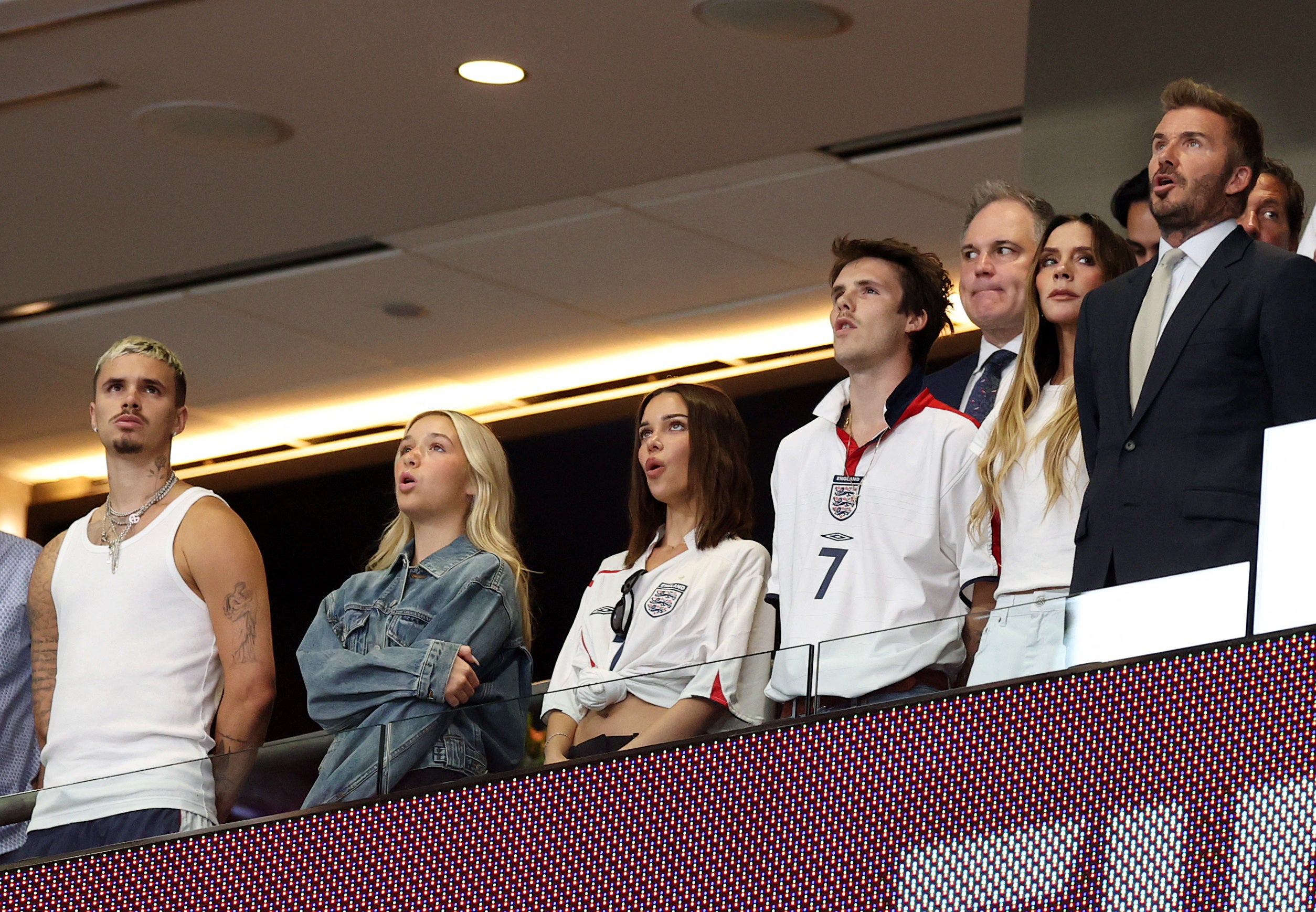 Beckham is enjoying the game his wife Victoria, sons Cruz and Romeo and daughter Harper