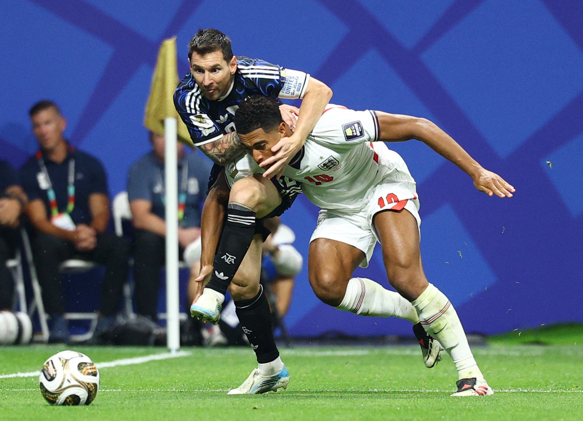 Jude Bellingham and Lionel Messi tangle in the World Cup semi-final