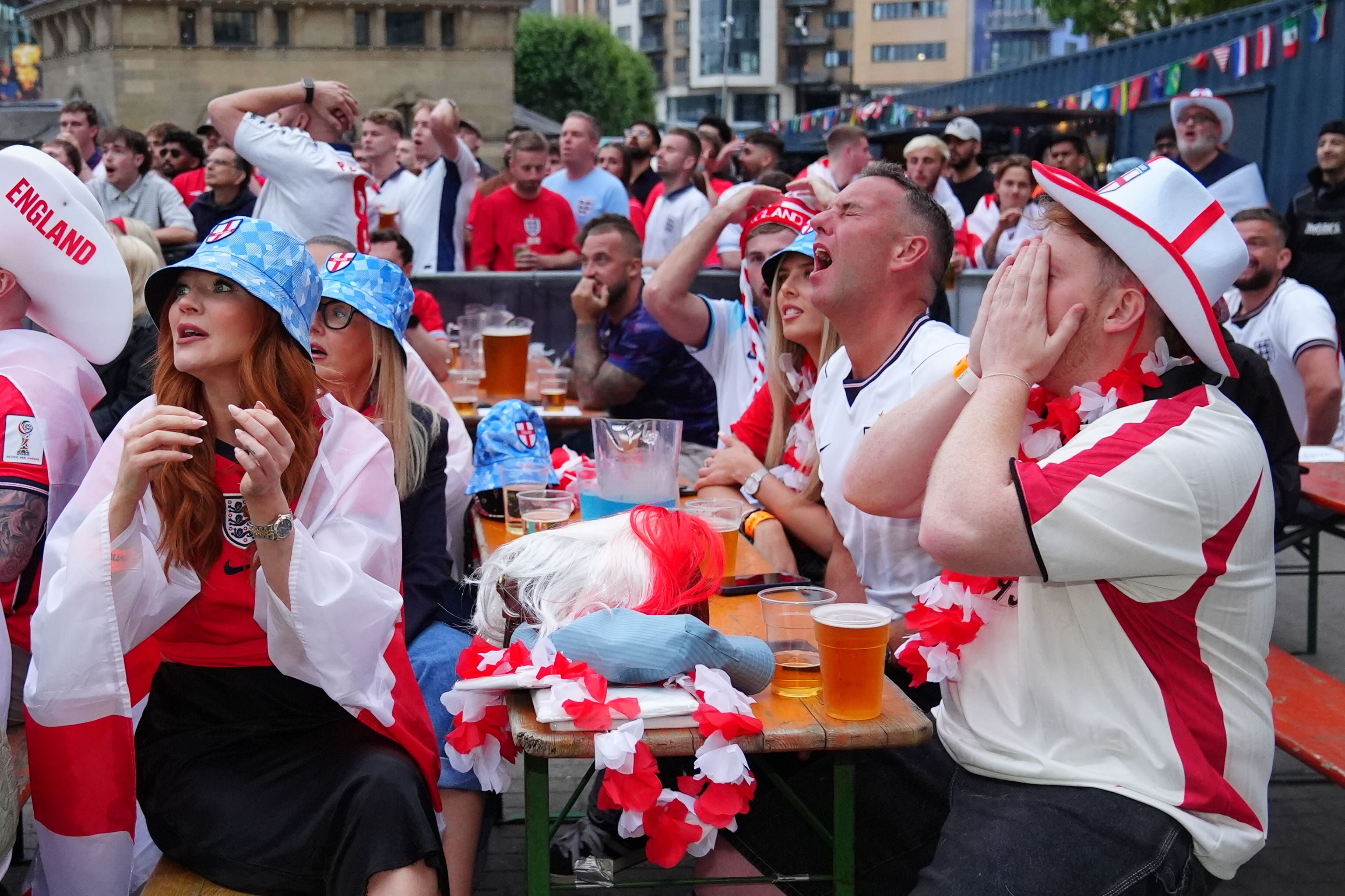 Tense England fans during a screening of the Fifa World Cup semi-final (Owen Humphreys/PA)
