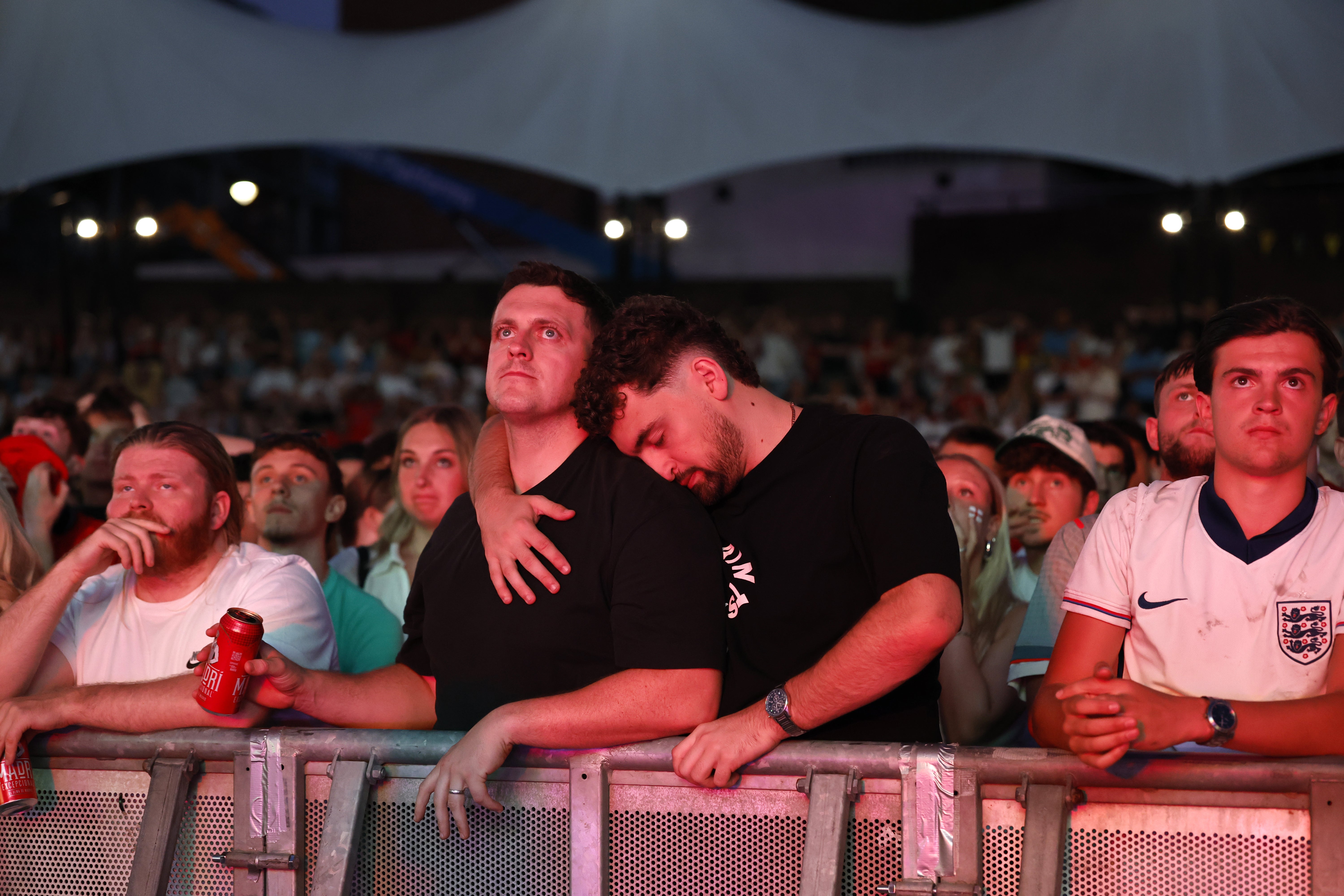 England fans look upset at the Castlefield Bowl in Manchester (Cody Froggatt/PA)