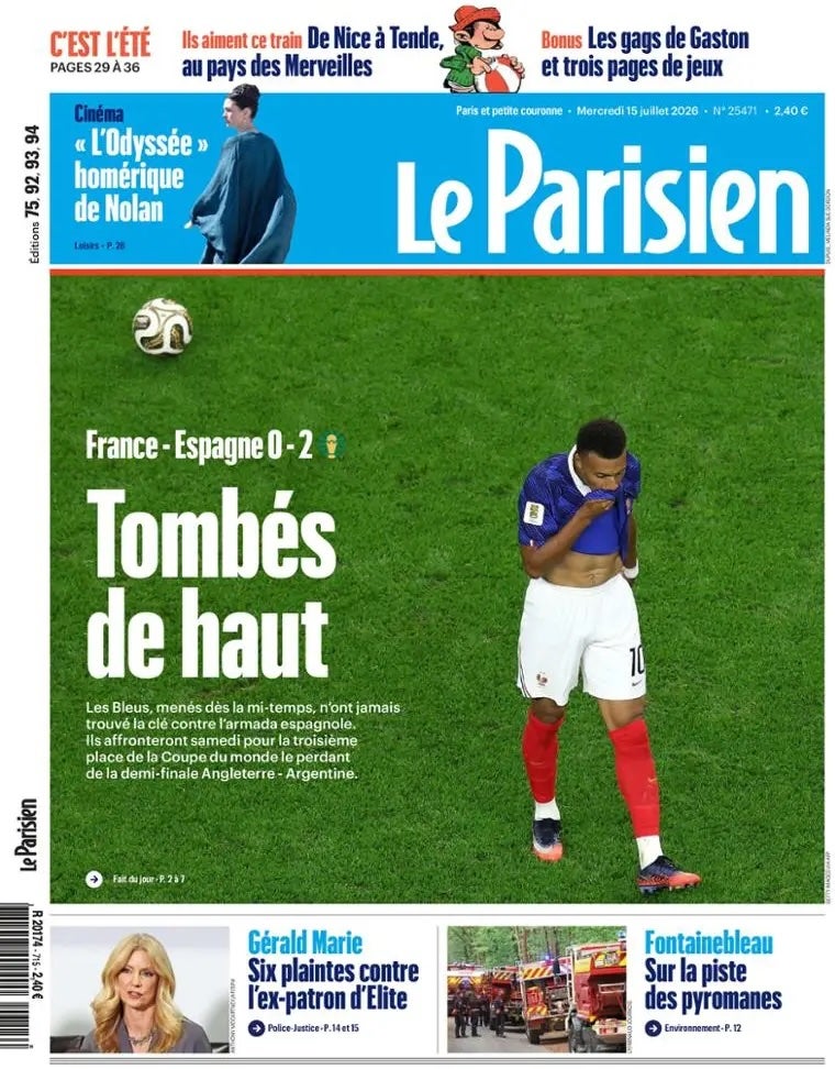 Le Parisien described the loss as a 'fall from a height'