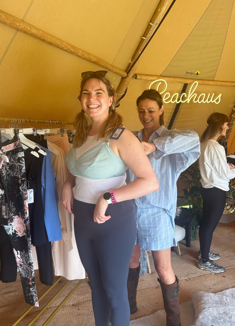 Gillian Ridley Whittle doing a bra fitting at a Peachaus pop up event
