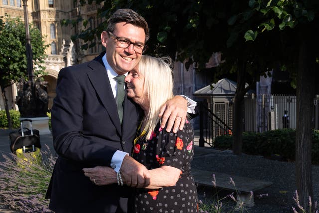 Andy Burnham with Margaret Aspinall outside the House of Commons in London after the Public Office (Accountability) Bill, known as the Hillsborough Law, cleared the House of Commons