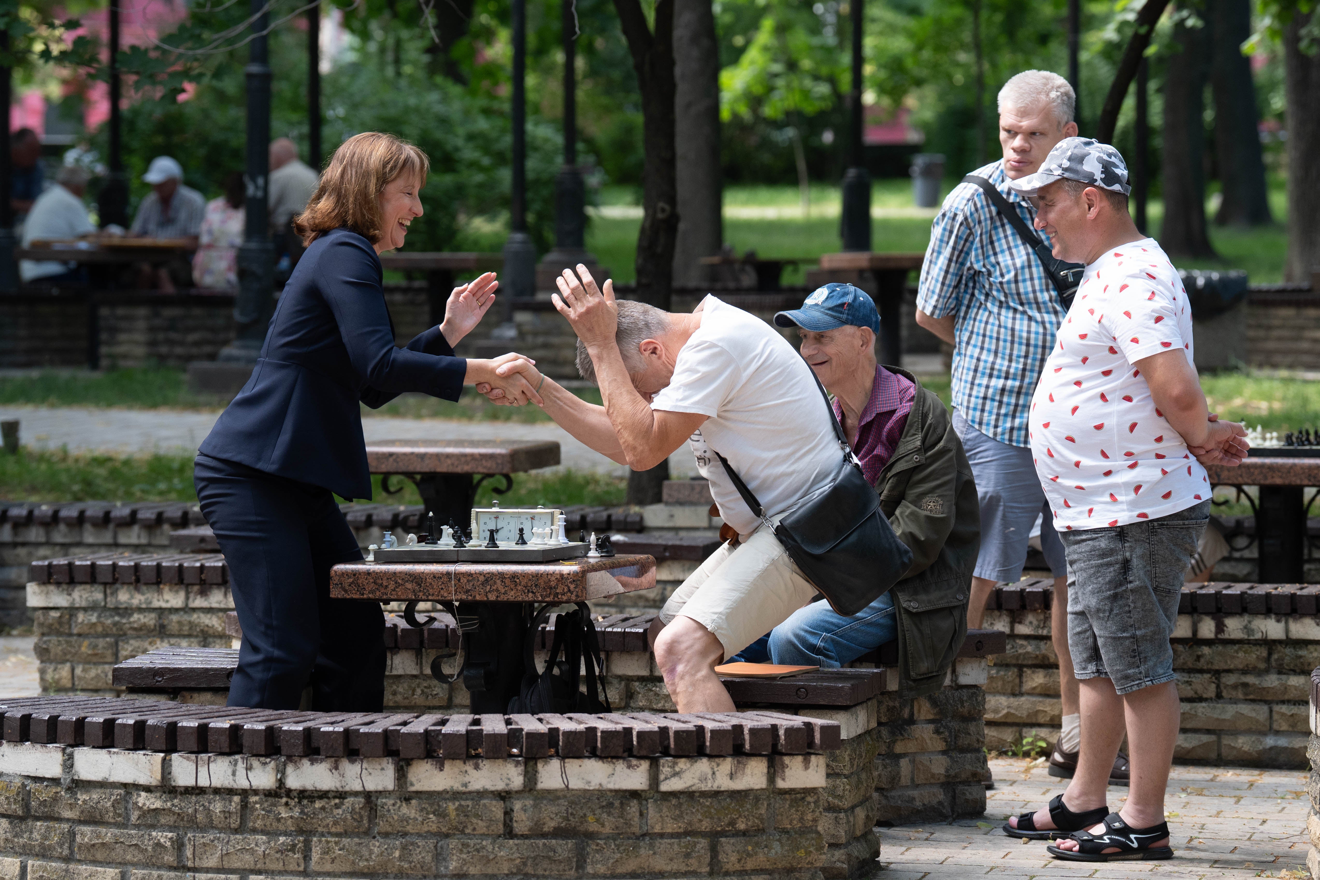 Rachel Reeves pictured playing chess with members of the public on a visit to Ukraine last month (PA)