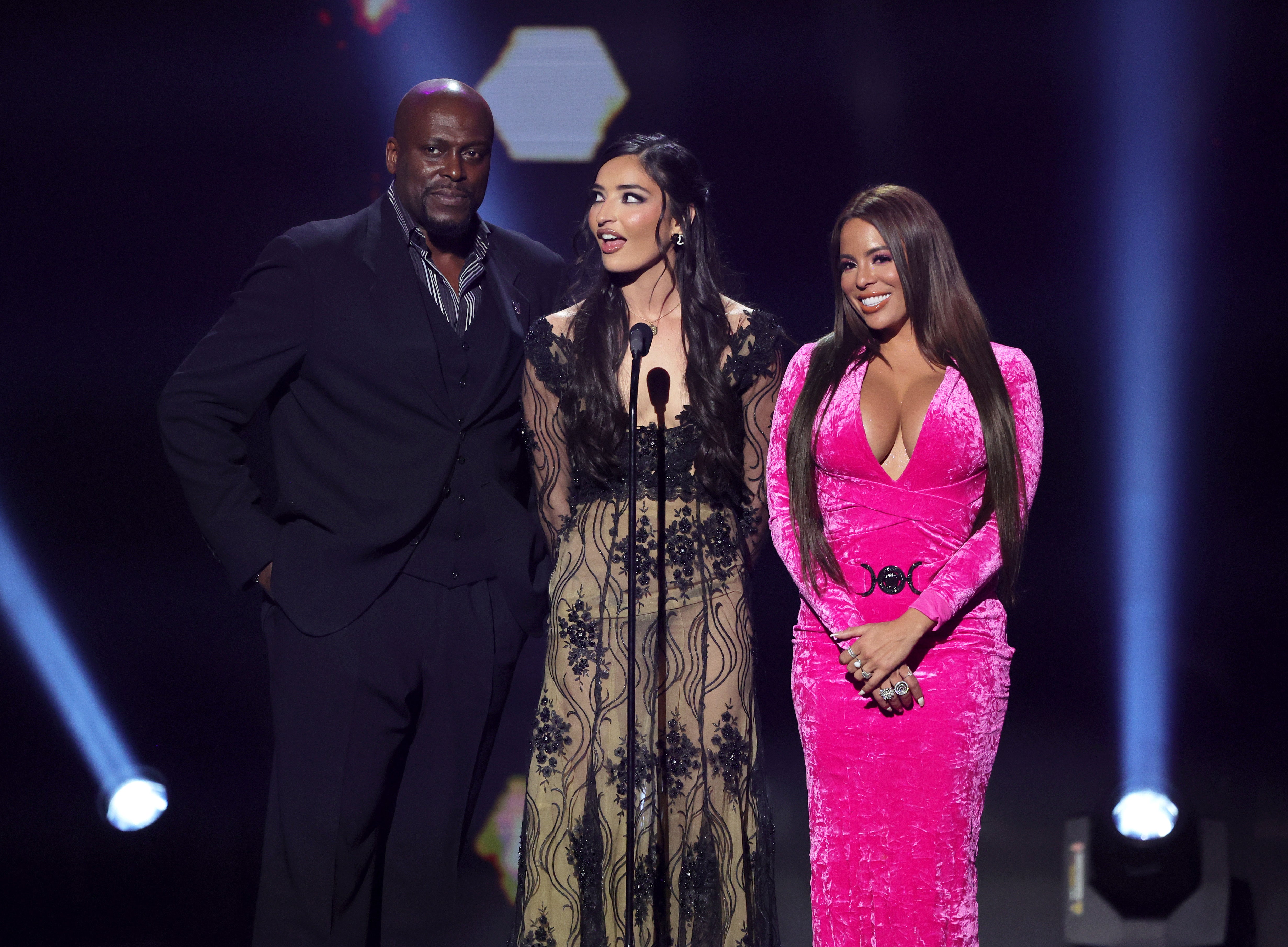 Lexington Steele, Emily Willis and Luna Star present an award during the 2023 Adult Video News Awards at Resorts World Las Vegas on January 07, 2023 in Las Vegas