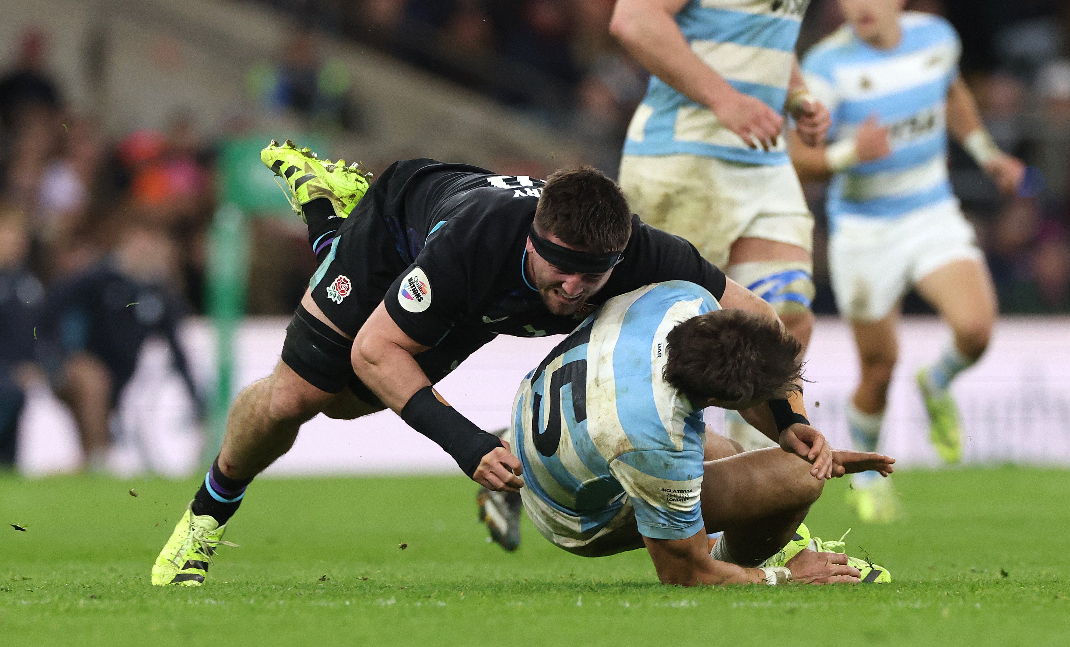 Argentina were frustrated by Tom Curry's late tackle on Juan Cruz Mallia last November