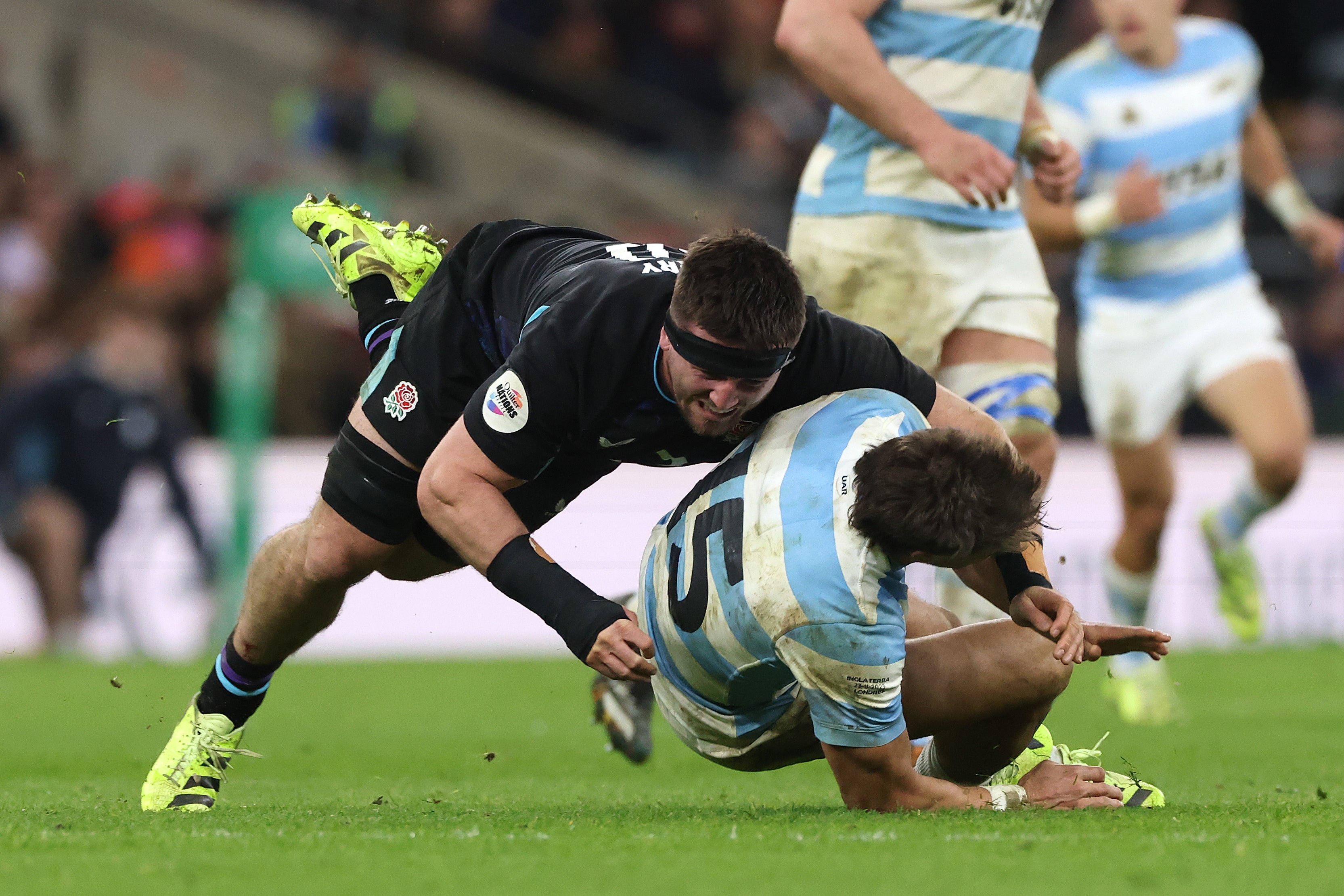 Argentina were frustrated by Tom Curry's late tackle on Juan Cruz Mallia last November (Getty)