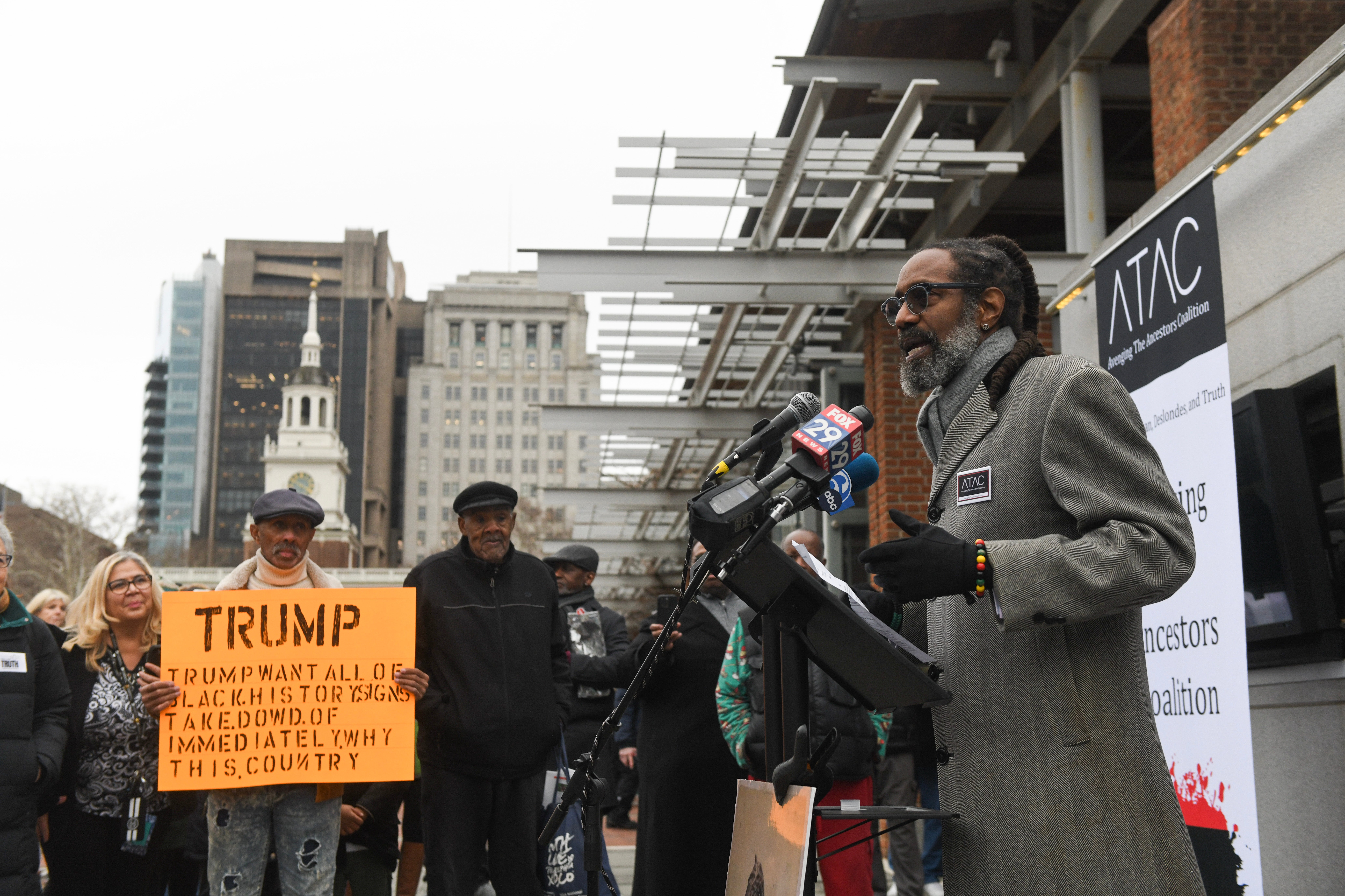 Michael Coard, founder of the Avenging the Ancestors Coalition, protesting the Trump administration’s actions earlier this year