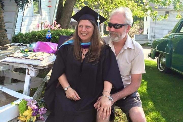 Marie Nickle, 61, is one of the millions of Americans who fears they’ll never be able to retire due to their student loan debt. Nickle, pictured with husband Joe, returned to school in 2015 so she could qualify as a special education teacher (Marie Nickle)
