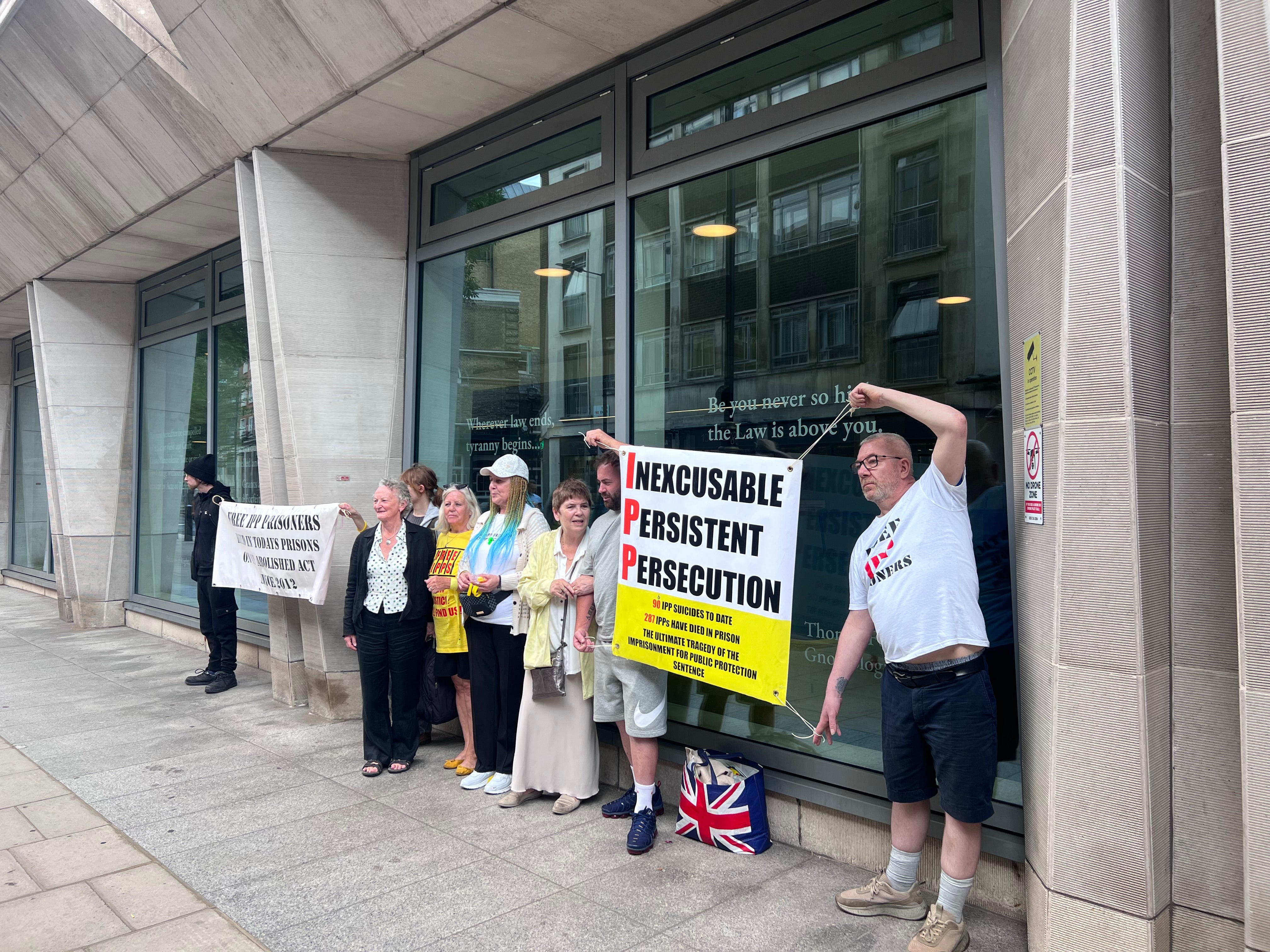 Families of IPP prisoners and campaigners outside the Ministry of Justice