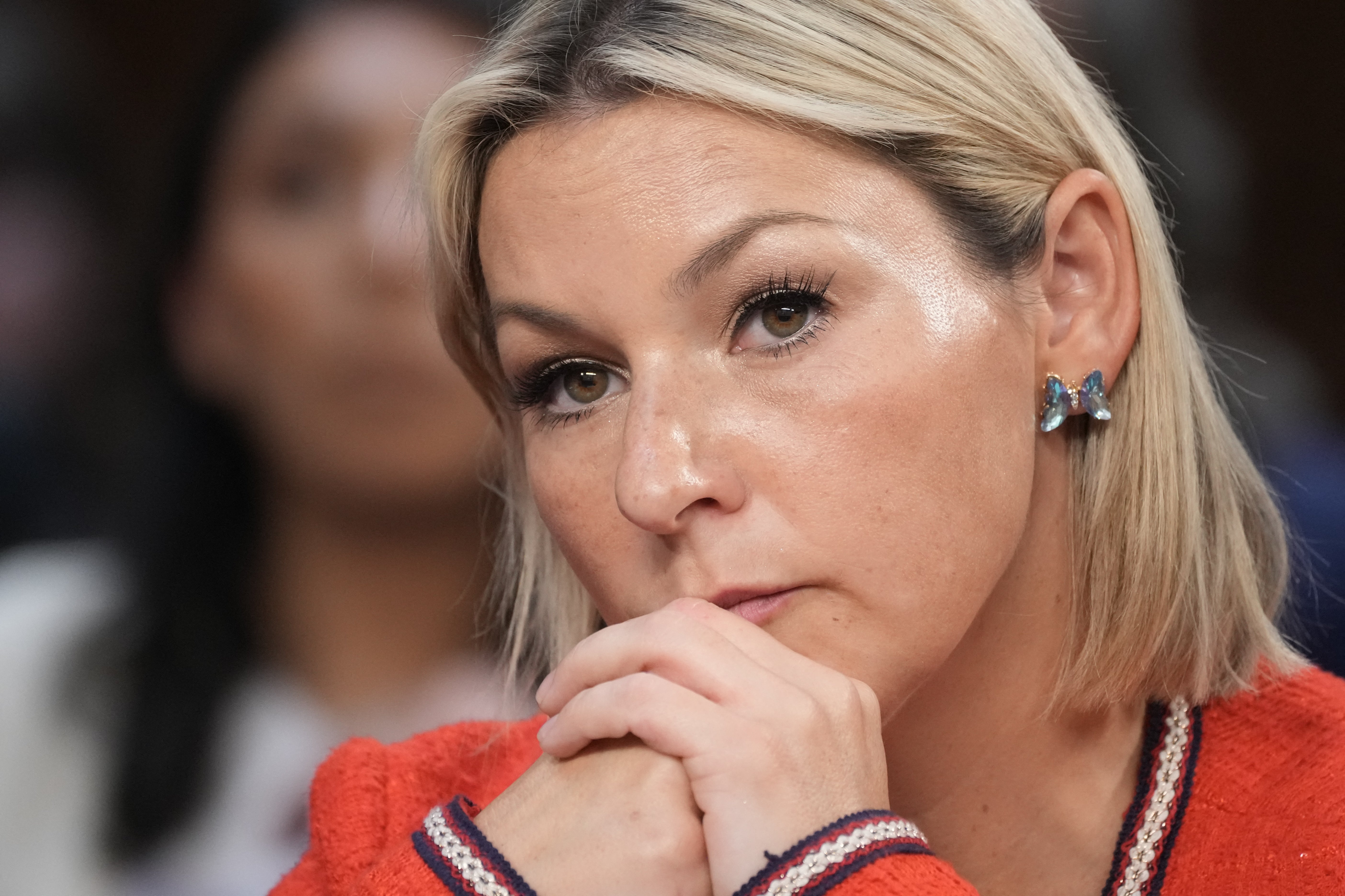 Jeffrey Epstein survivor Dani Bensky speaks during the second day of acting US Attorney General Todd Blanche's Senate Judiciary Committee confirmation hearing on his nomination to be attorney general, on Capitol Hill in Washington, DC, on July 16, 2026. (Photo by Ken Cedeno / AFP via Getty Images) (AFP/Getty)