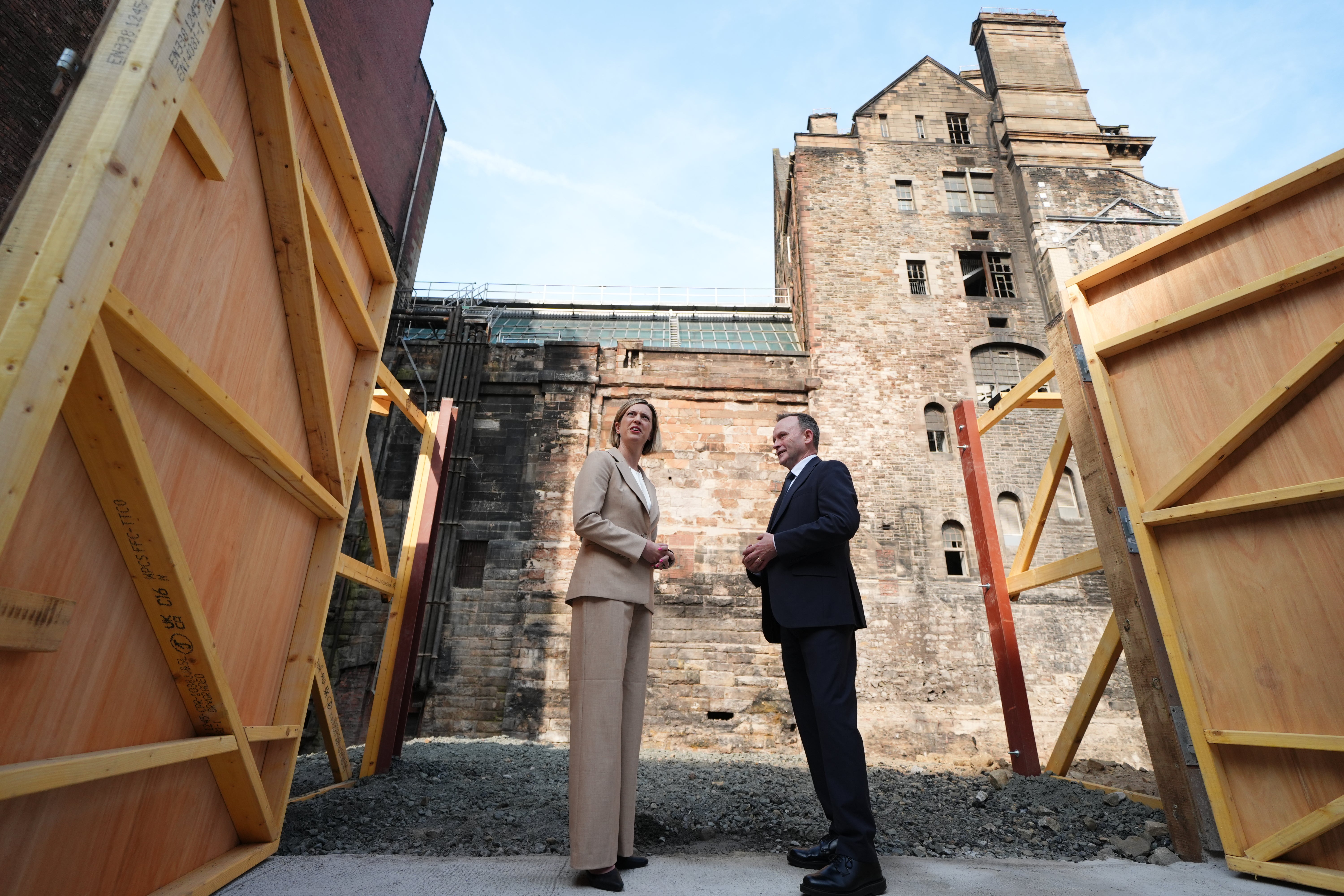 Jenny Gilruth viewed the empty demolition site next to the station (Andrew Milligan/PA) (PA Wire)