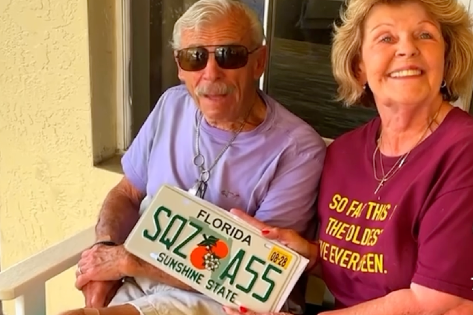 Florida resident Nancy Dello Stritto was left stunned after she received a number plated reading 'SQZ A55' (CBS News Miami)