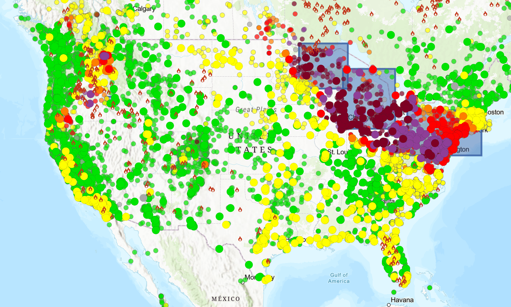 A Fire and Smoke Map provided by the US government