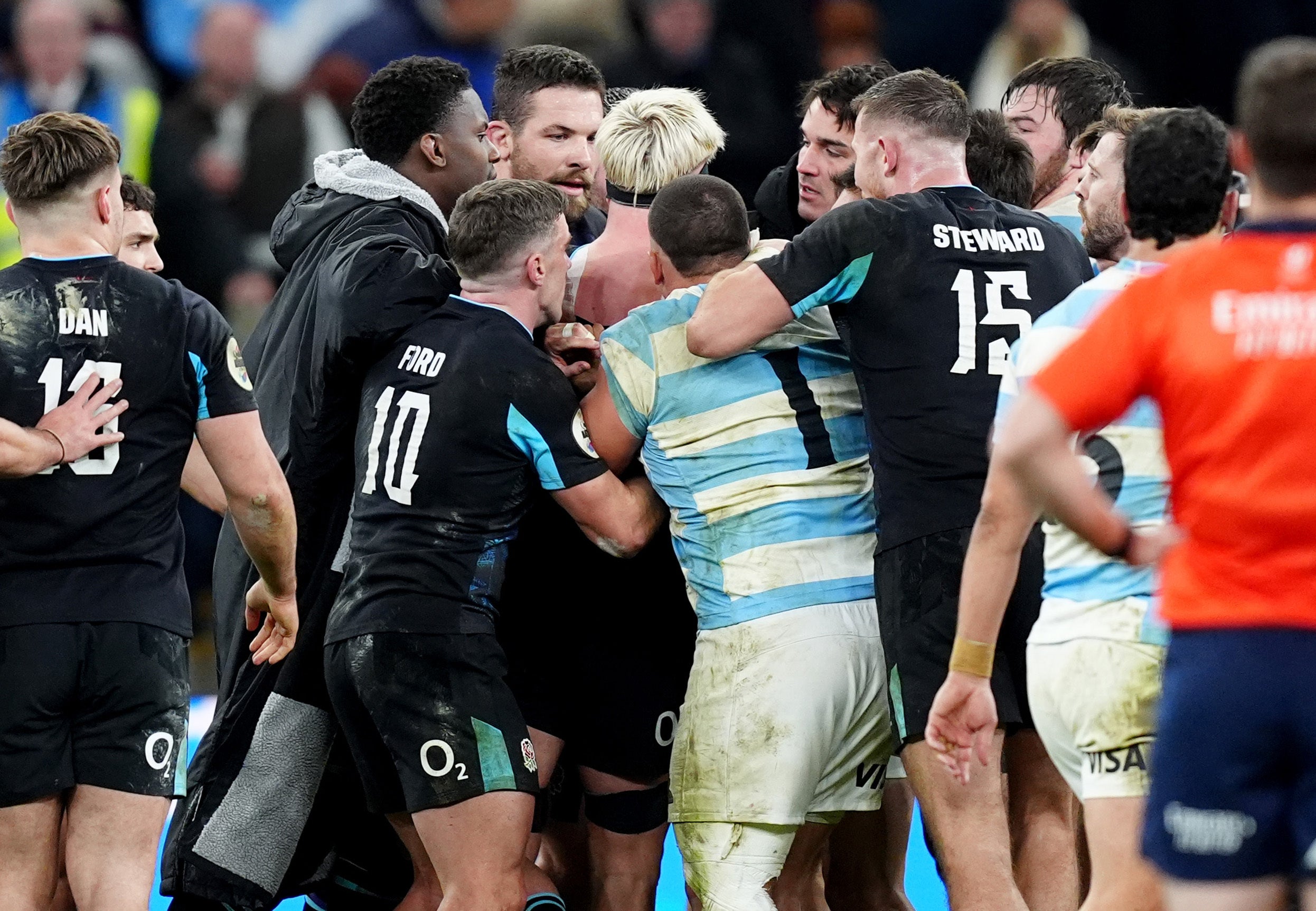 Last year’s match between England and Argentina at Allianz Stadium saw both sets of players clash in the closing stages (PA Wire)