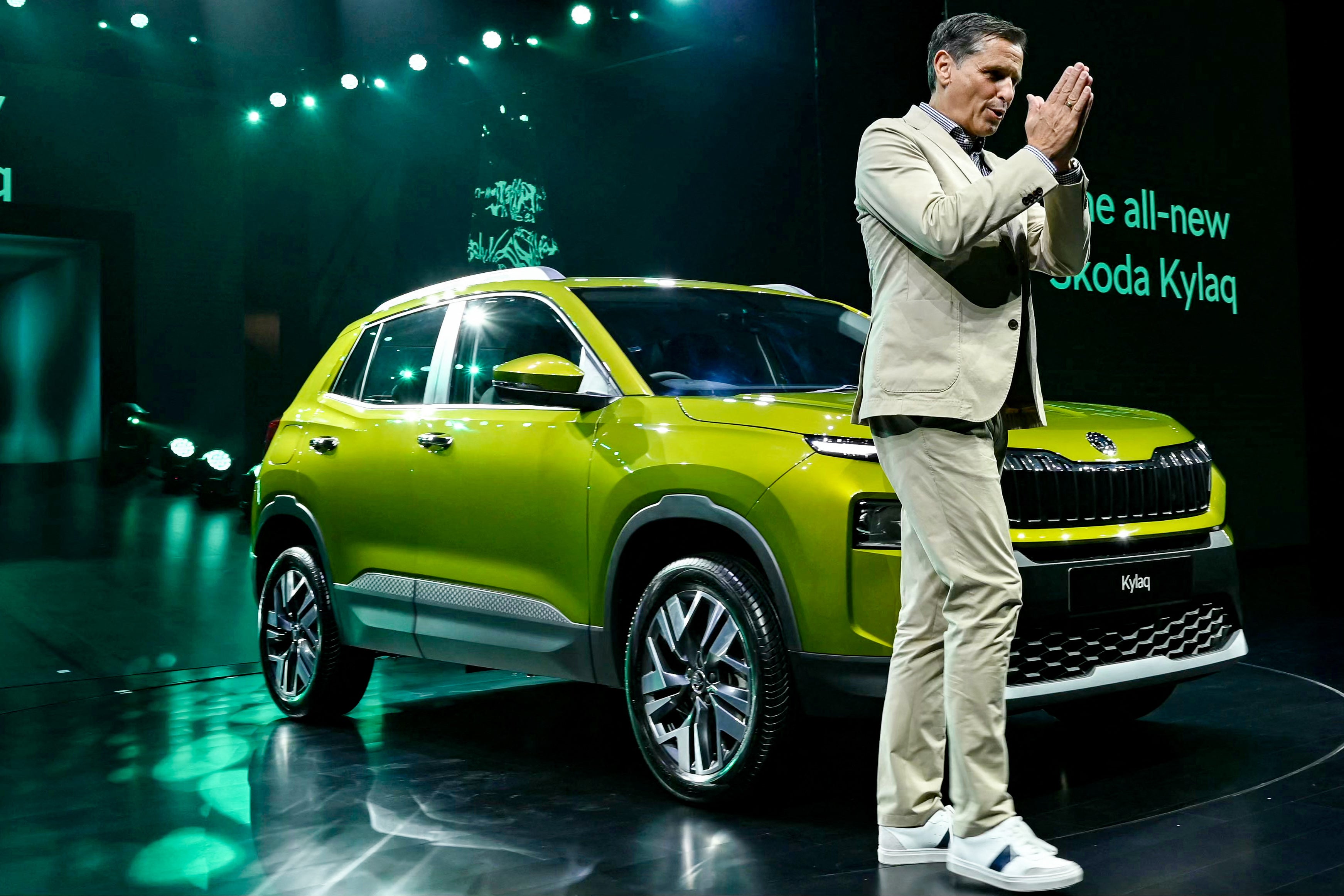 Skoda boss Klaus Zellmer introduced the new Skoda Kylaq to the Indian market in 2025