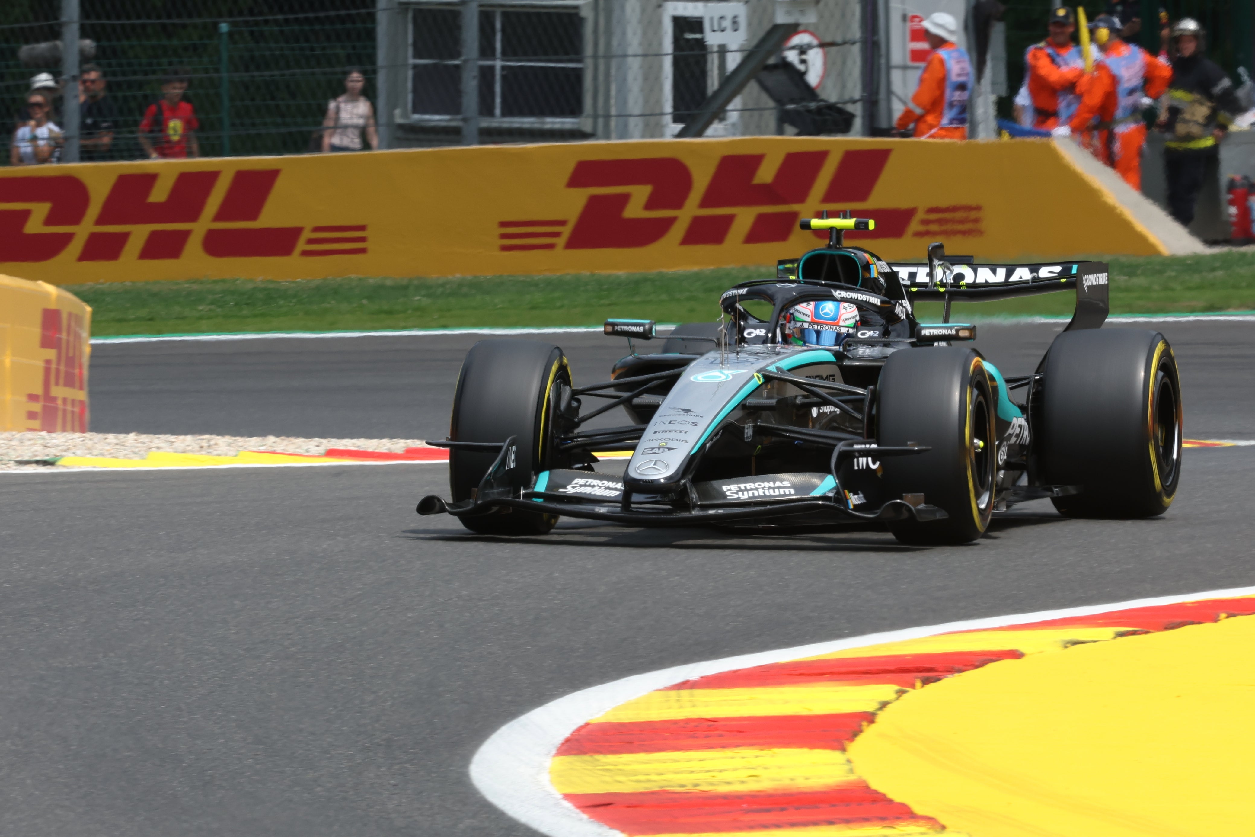 Mercedes’ Kimi Antonelli ended the day on top of the timesheets (Omar Havana/AP) (AP)