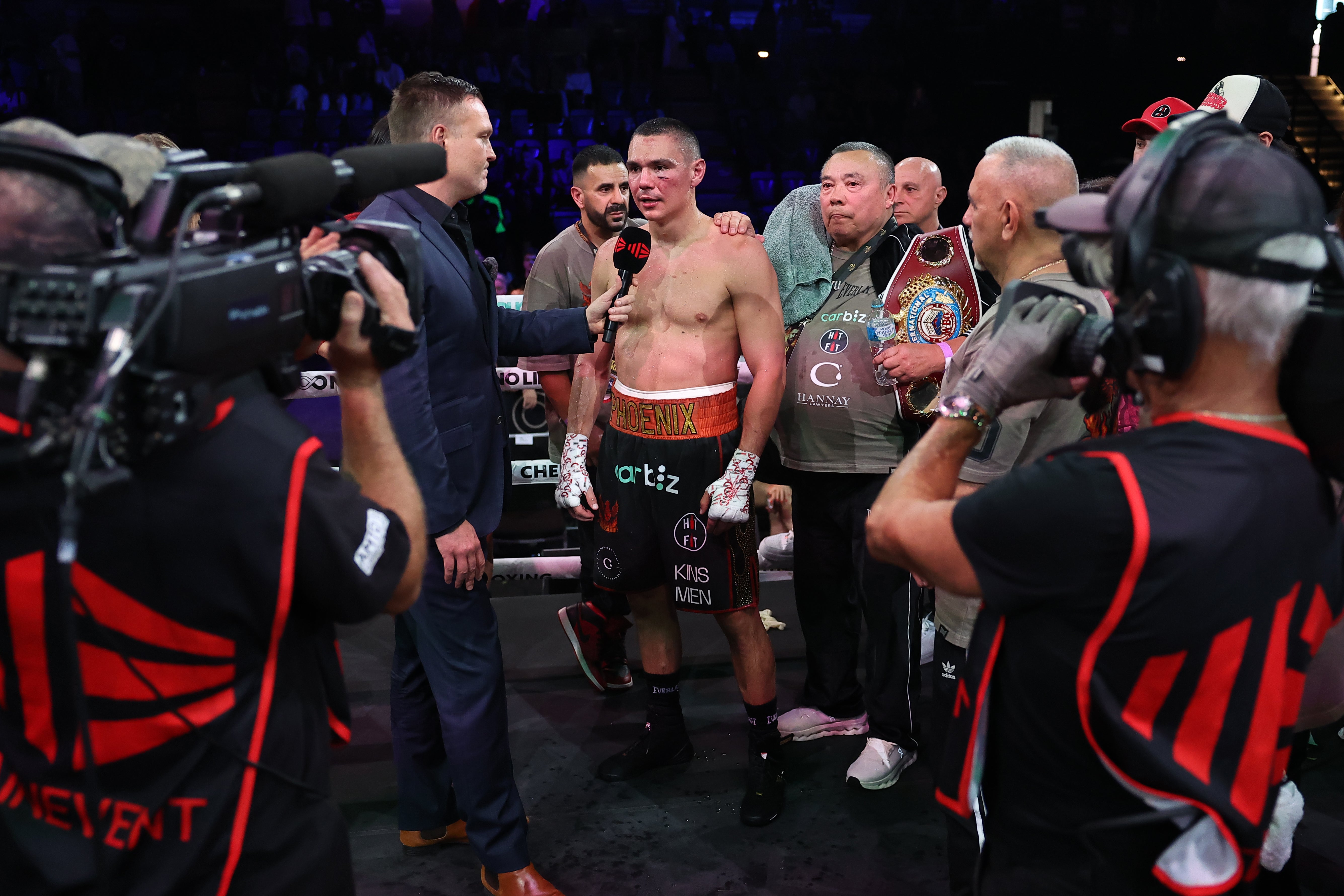 Tim Tszyu is interviewed after beating Denis Nurja in April