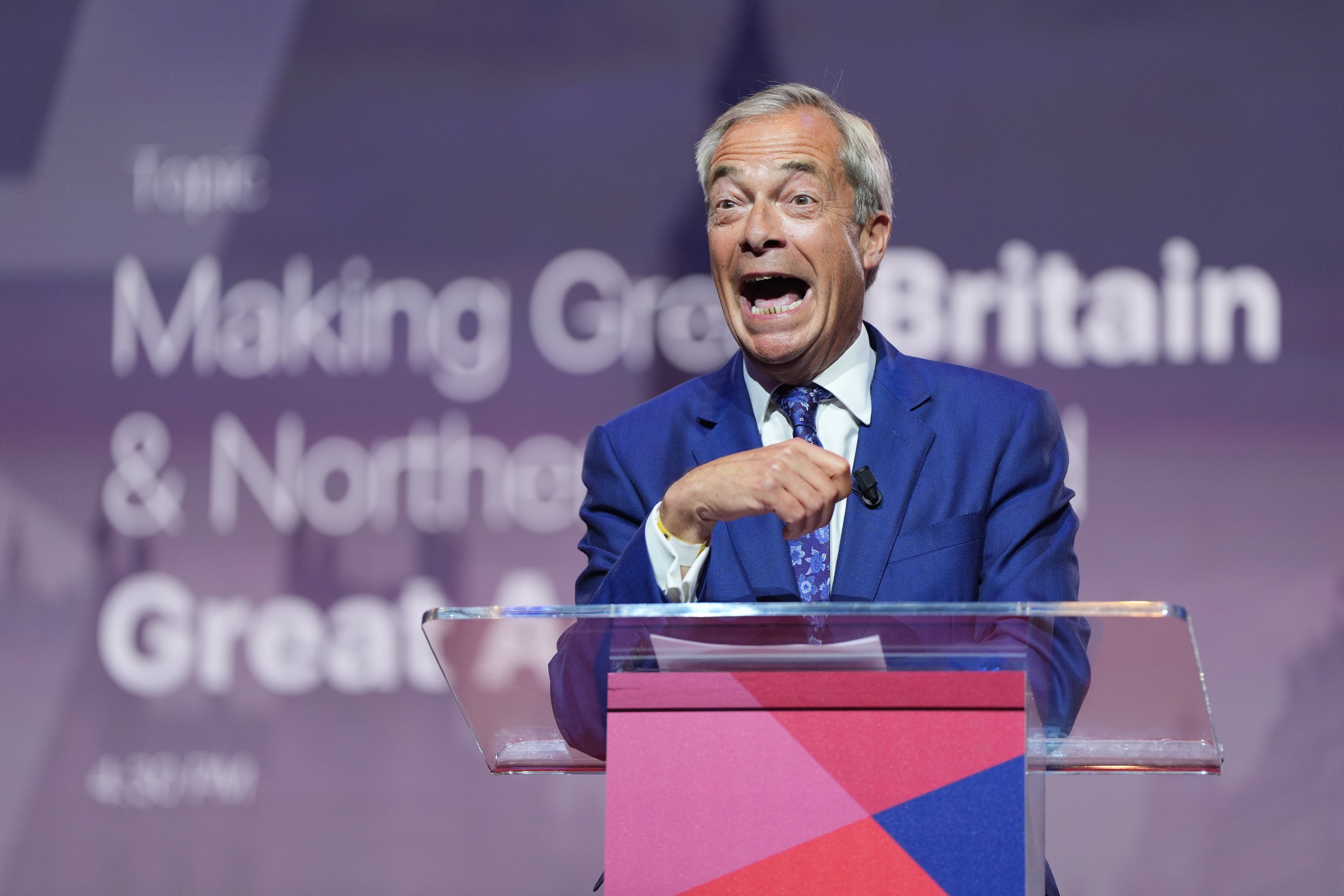 Nigel Farage speaking at CPAC GB (Yui Mok/PA) (PA Wire)