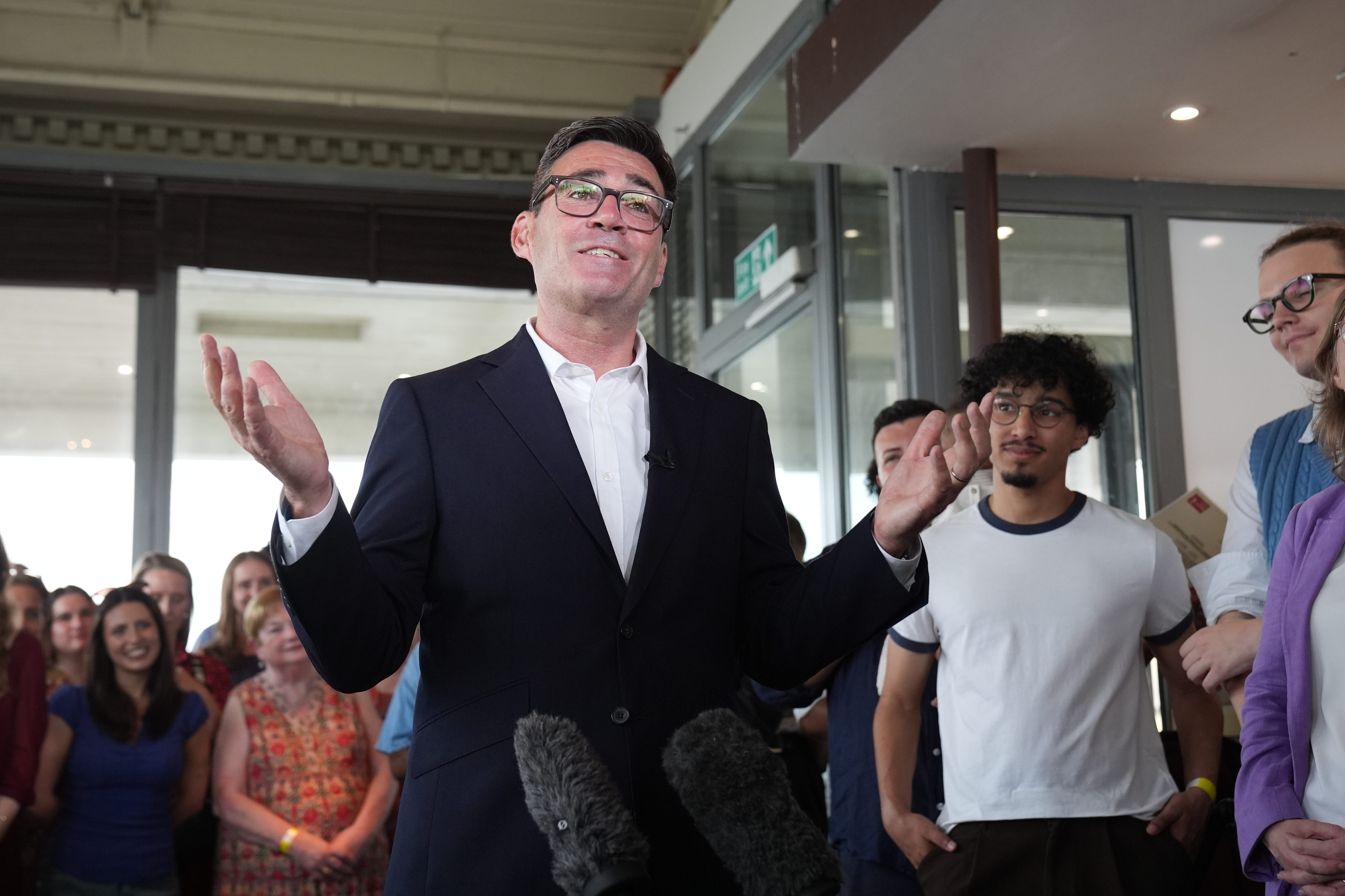Newly confirmed Labour Party leader Andy Burnham with supporters (Gareth Fuller/PA)