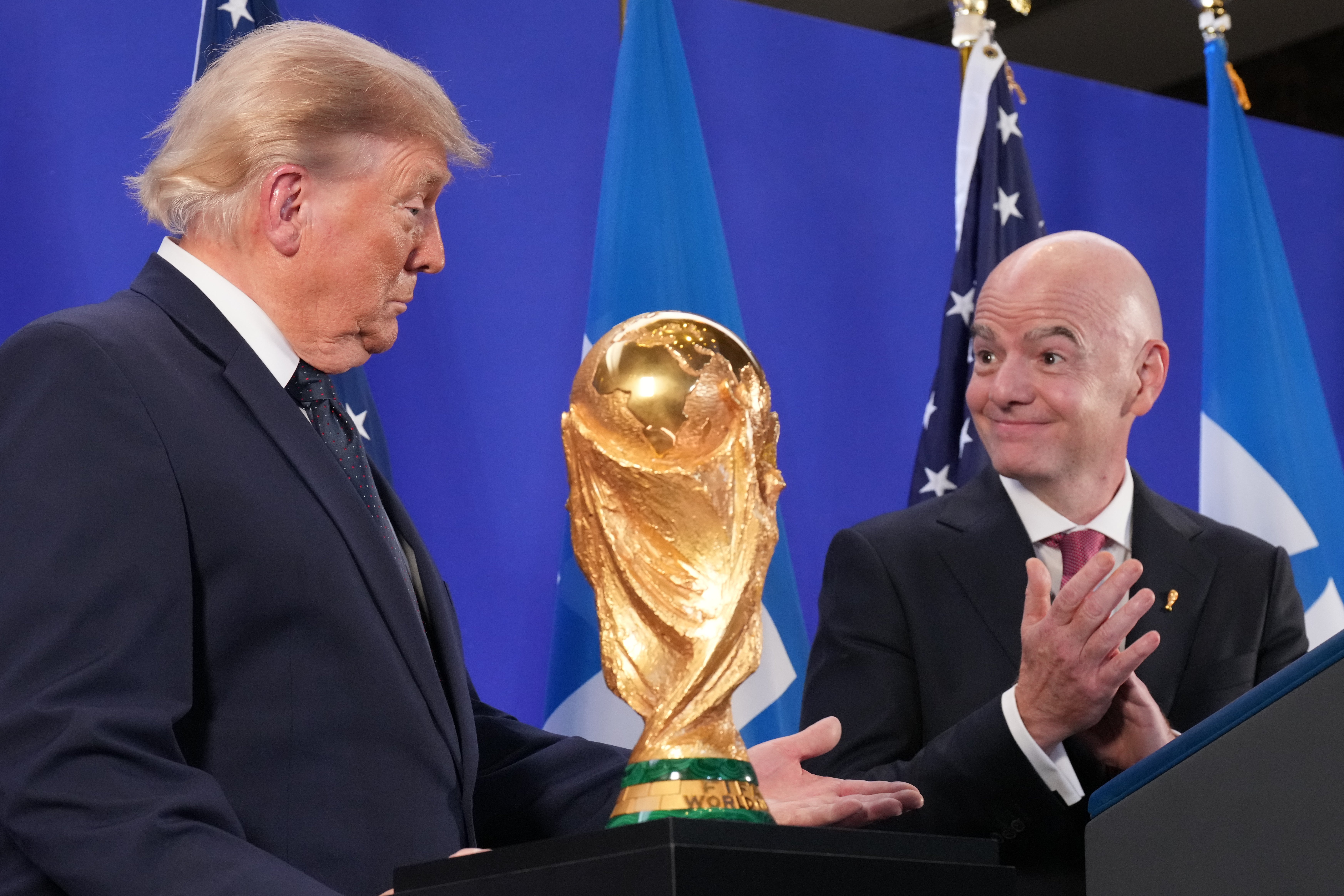 Donald Trump says Gianni Infantino made a ‘great decision’ over Folarin Balogun’s red card (AP)