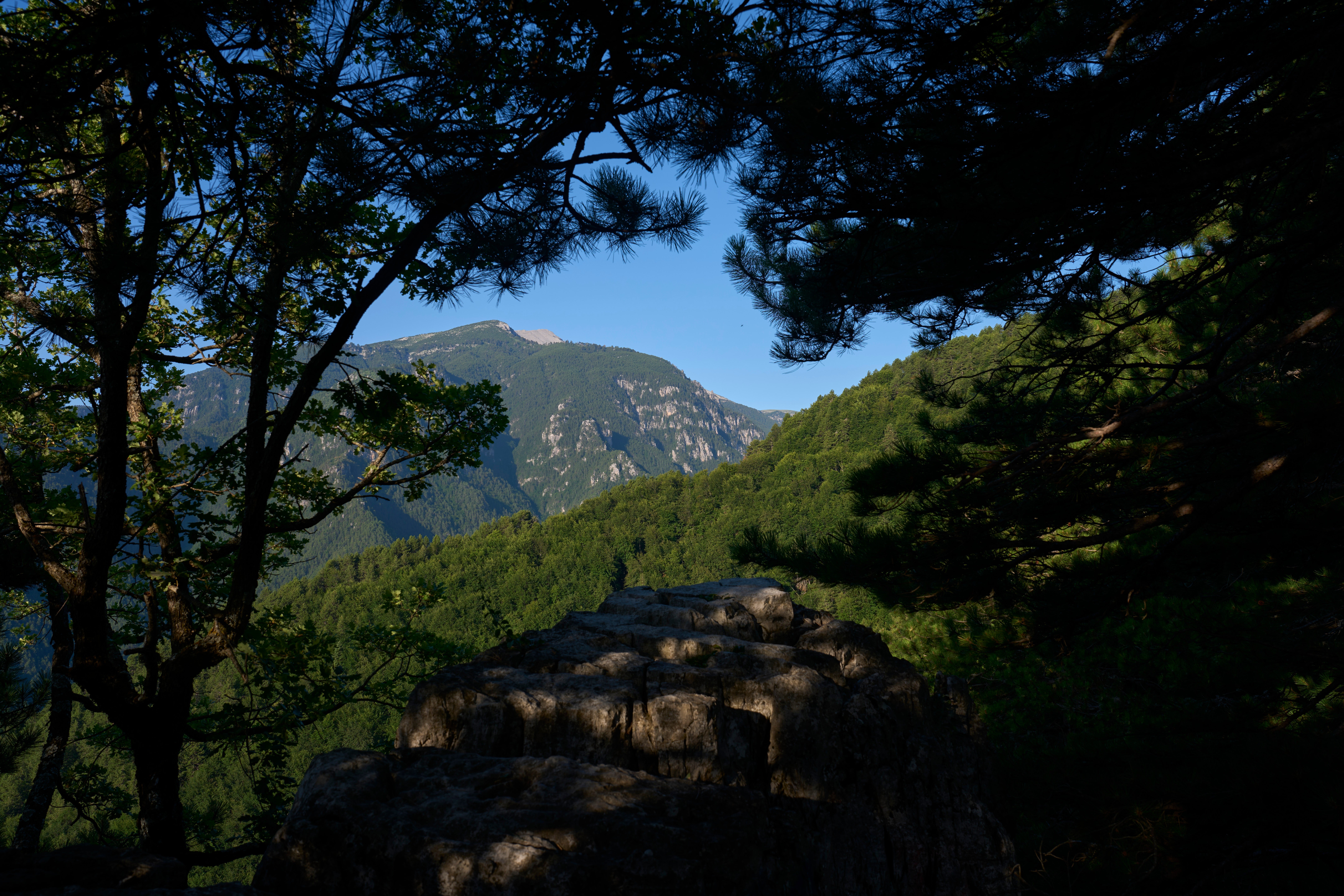 Mount Olympus is seen from the lower slopes of the mountain near Litochoro in northern Greece