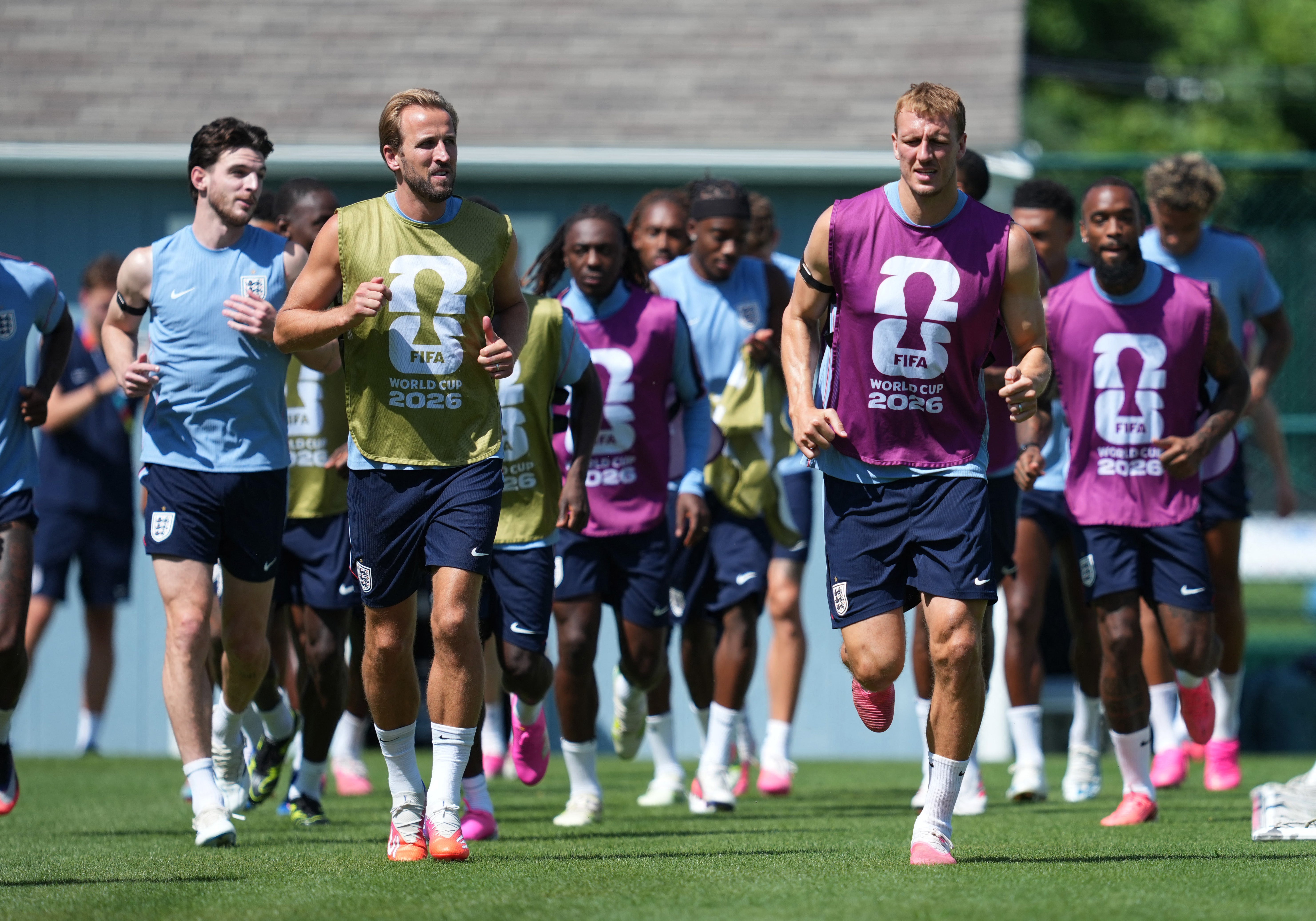 England's Declan Rice, Dan Burn and Harry Kane during training (Reuters)