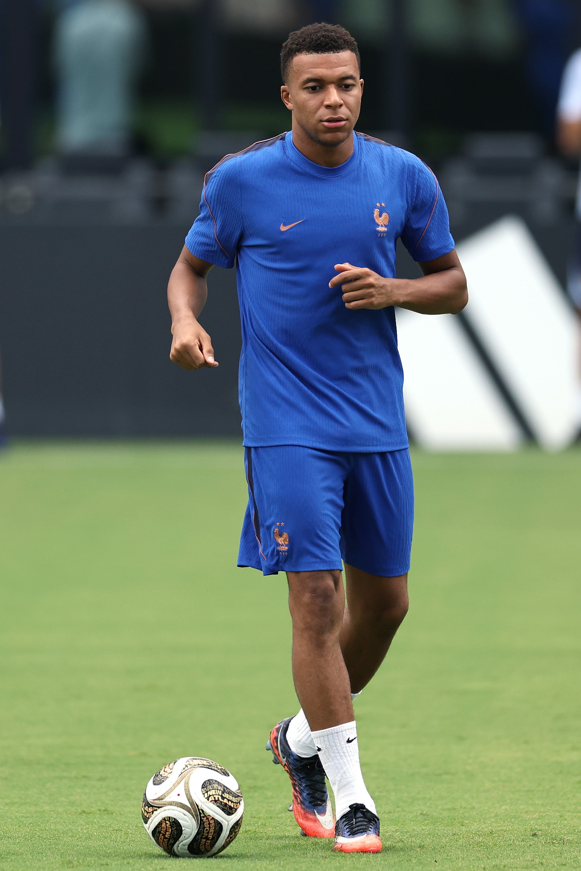 Kylian Mbappé of France in action during a training session (Getty)